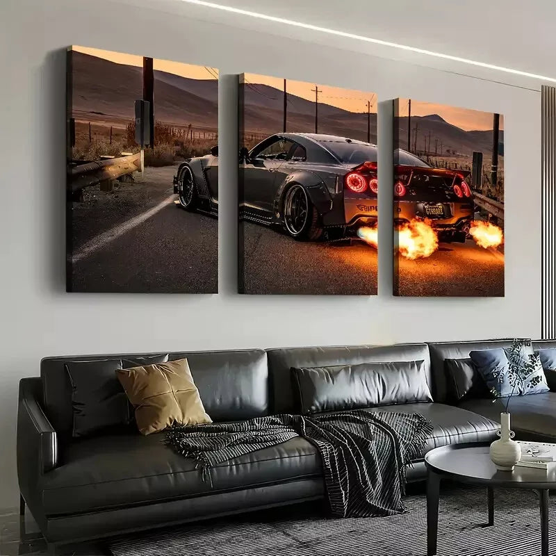 3-Piece Coupe Run Car Vehicles Scenic Wall Art Set - High Quality Framed Canvas Prints 50x70cm (20x28in) | Australian Made | Ready to Hang | Perfect for Living Room, Bedroom or Office Decor