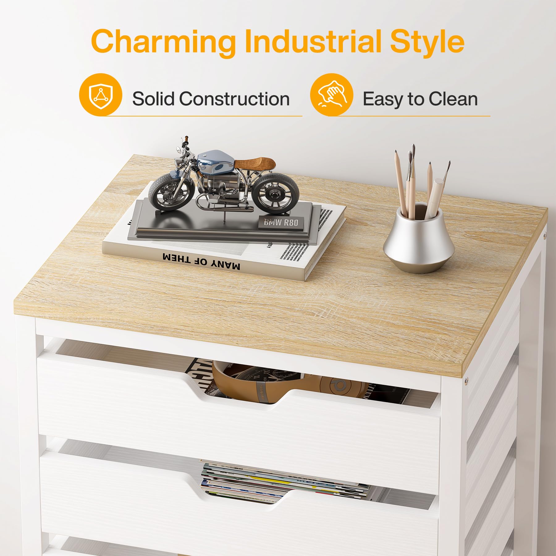 Tribesigns 5-Drawer File Cabinet - Wooden Mobile Storage Organizer with Wheels, Modern Office Cabinet with Drawers, Rolling Printer Stand for Home & Office Workspace (White) - Perfect for Document Storage, Printer Organization & Small Space Solutions