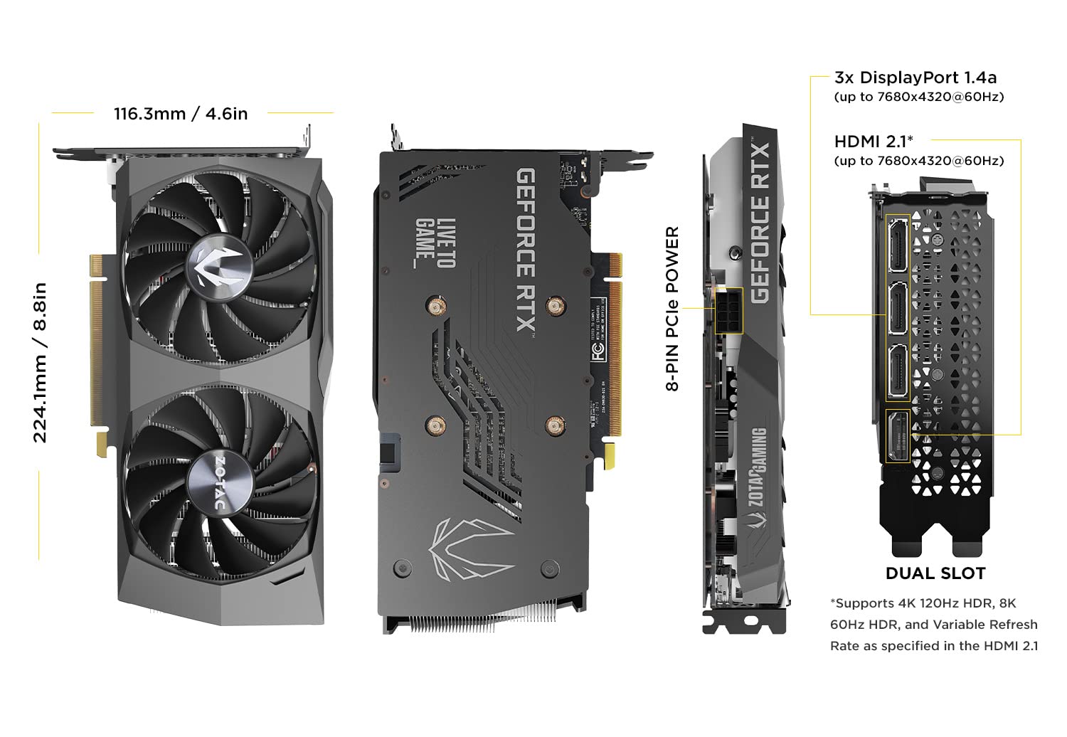 ZOTAC Gaming GeForce RTX 3050 Twin Edge OC 8GB GDDR6 128-bit 14Gbps PCIe 4.0 Graphics Card - IceStorm 2.0 Cooling, Freeze Fan Stop, Active Fan Control - Perfect for 1080p Gaming, Streaming & Content Creation (Model: ZT-A30500H-10M)
