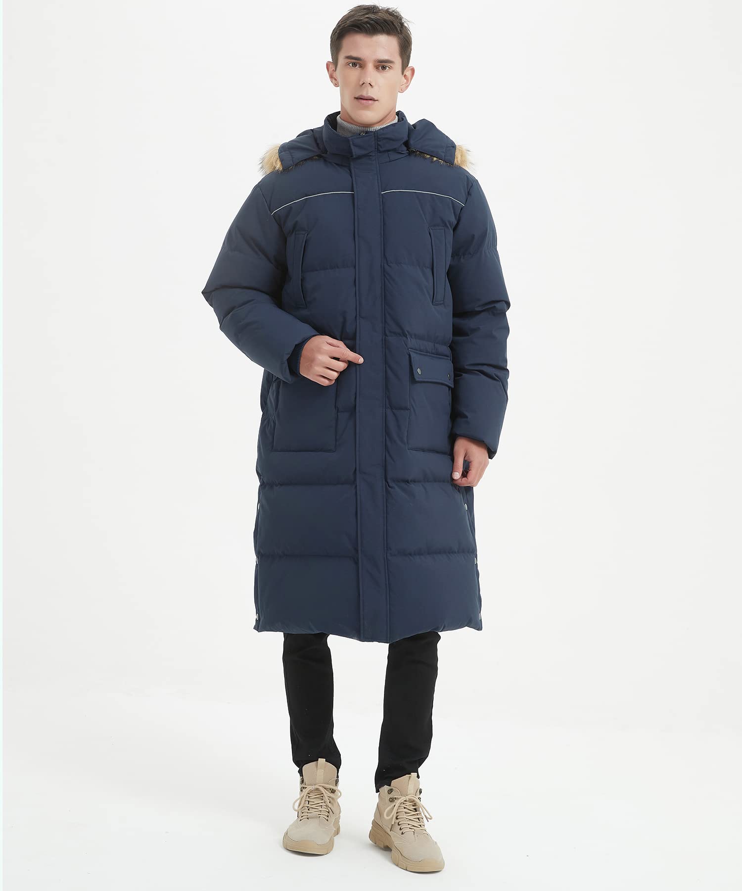 Men's Long Down Coat - Thickened Winter Puffer Jacket, Maxi Length Down Parka in Navy Blue | Warm & Stylish for Cold Weather, Outdoor Activities & Daily Wear
