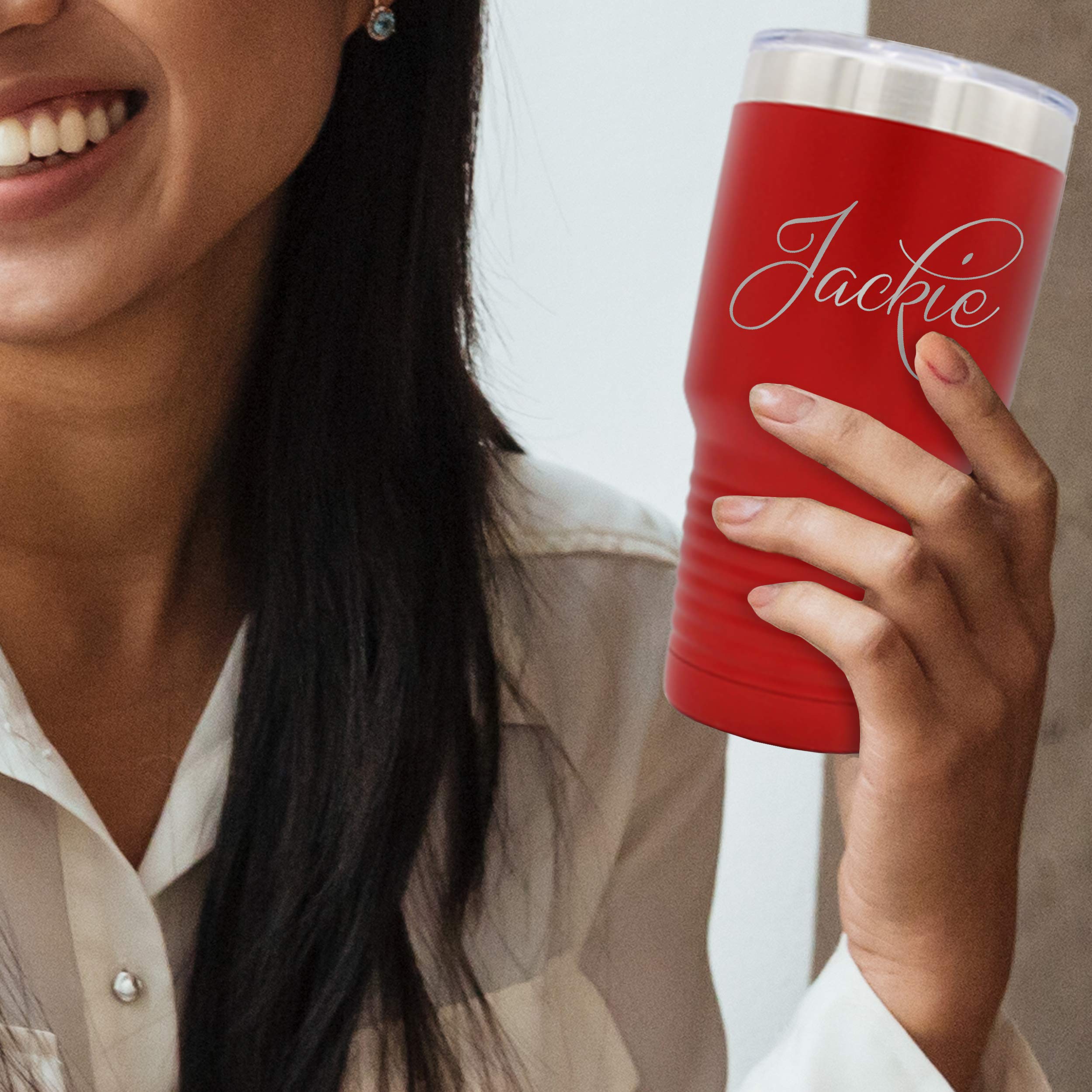 Personalized Stainless Steel Travel Tumbler 30oz - Custom Engraved Vacuum Insulated Double Wall Cup with Name - Keeps Drinks Hot/Cold for Hours - Perfect for Office, Gym & Outdoor Adventures (Red)