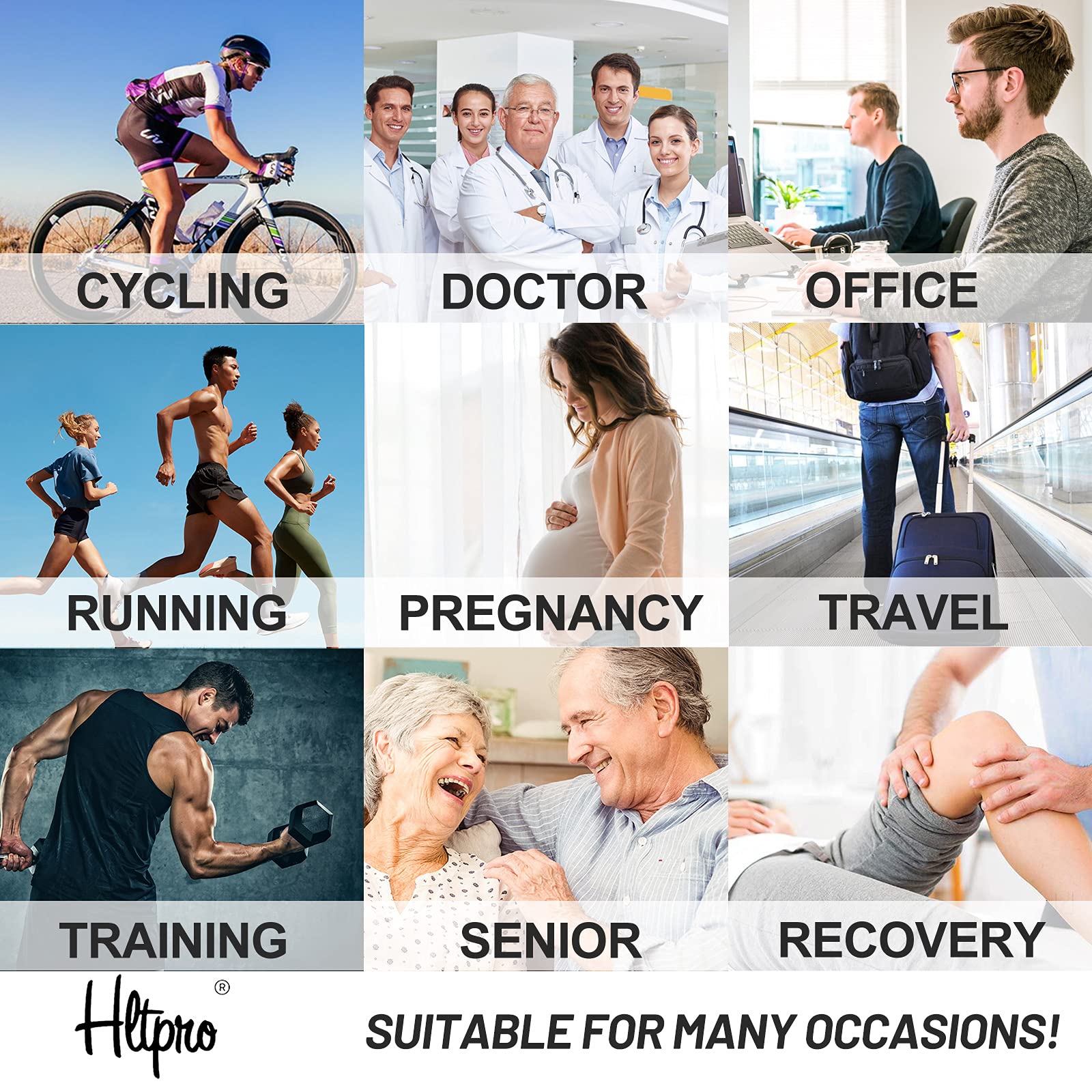 HLTPRO Compression Socks for Women & Men - 6 Pairs for Running, Travel, Medical Support - Improve Circulation & Reduce Swelling for Athletes, Nurses & Frequent Flyers