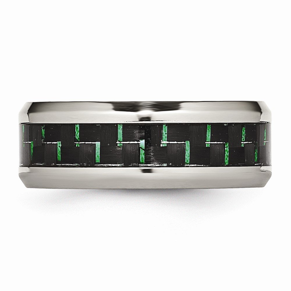 Jewels By Lux Stainless Steel Polished Black Green Carbon Fiber Inlay Ring for Men - Elegant Wedding Band, Anniversary Gift, Fashion Jewelry for Everyday Wear