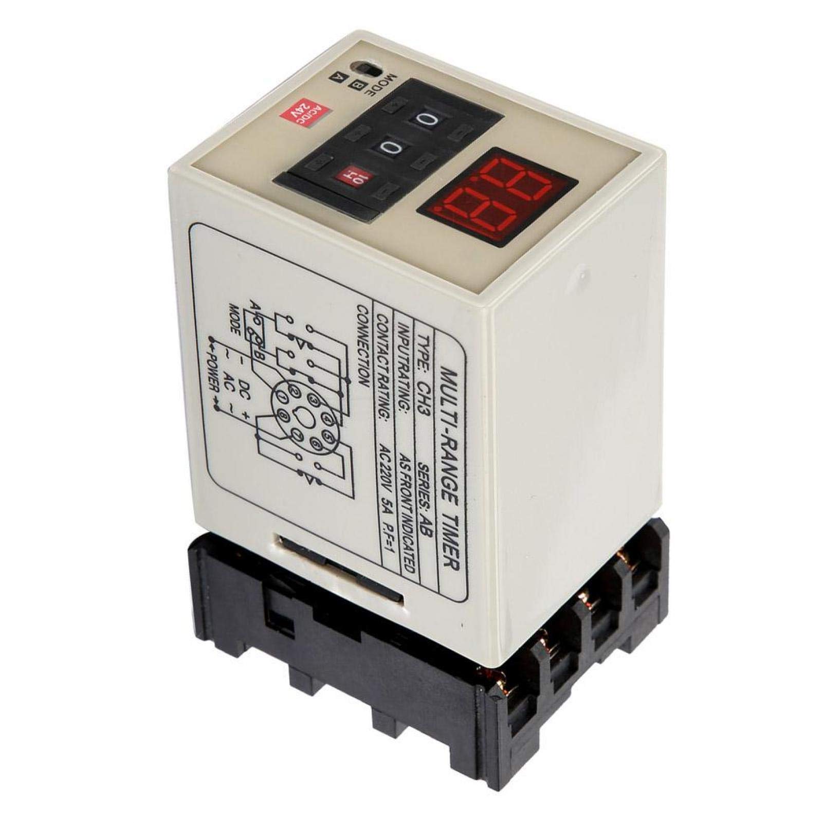 AH3-DM 0.01S-99H Digital Delay Timer Relay with LED Display - 24V AC/DC - Perfect for Industrial Automation, HVAC Systems, and Electrical Control Panels