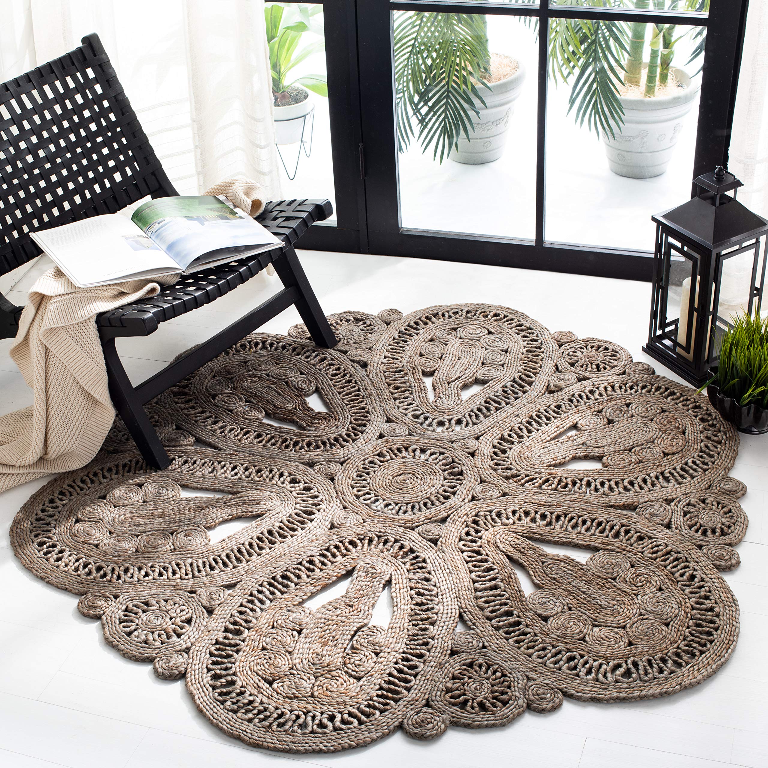 SAFAVIEH Handmade Boho Jute Area Rug 7' Round - Natural Fiber, Farmhouse Style, Grey NF360C - Perfect for Living Room, Bedroom & Boho Decor