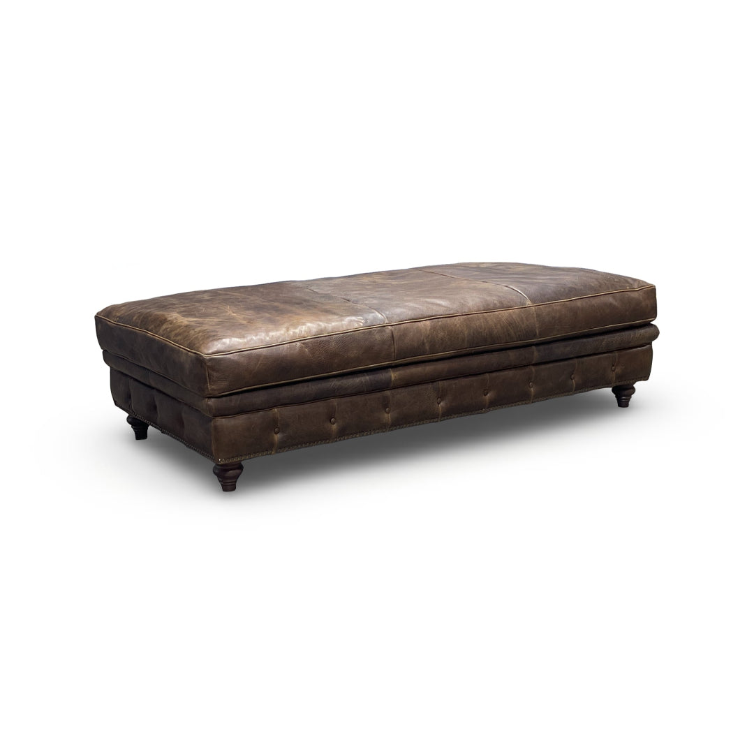 Manchester Leather Ottoman - Premium Faux Leather Storage Footrest with Tufted Design for Living Room, Bedroom & Office
