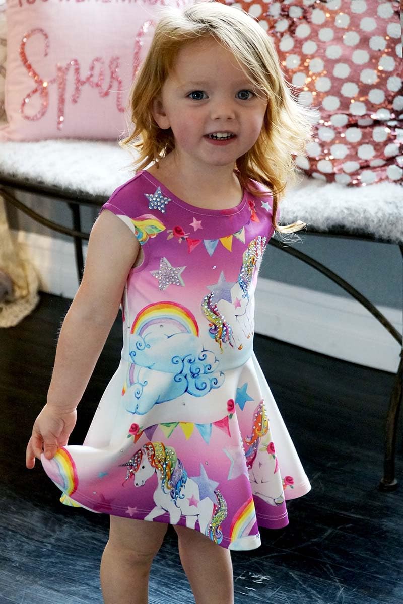 Adorable Pink Unicorn & Rhinestone Fit & Flare Dress for Baby Girls 12 Months - Perfect for Birthday Parties, Photo Shoots & Special Occasions