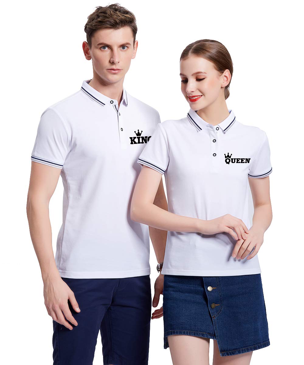 King & Queen Matching Couple Polo Shirts Set - Slim Fit Men's & Women's Cotton Shirts for Date Night, Anniversary Gifts & Couple Outfits