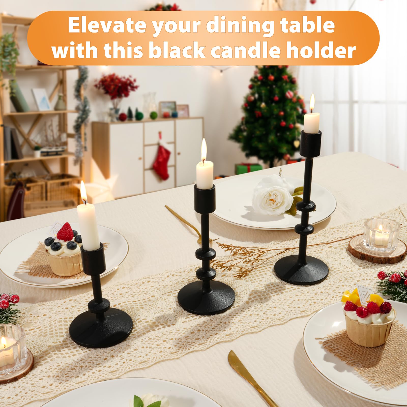 Modern Black Candlestick Holders Set of 3 - Elegant Taper Candle Holders for Home Decor, Weddings, Birthdays & Christmas - Stylish Centerpiece for Living Room, Dining Table & Party Decorations