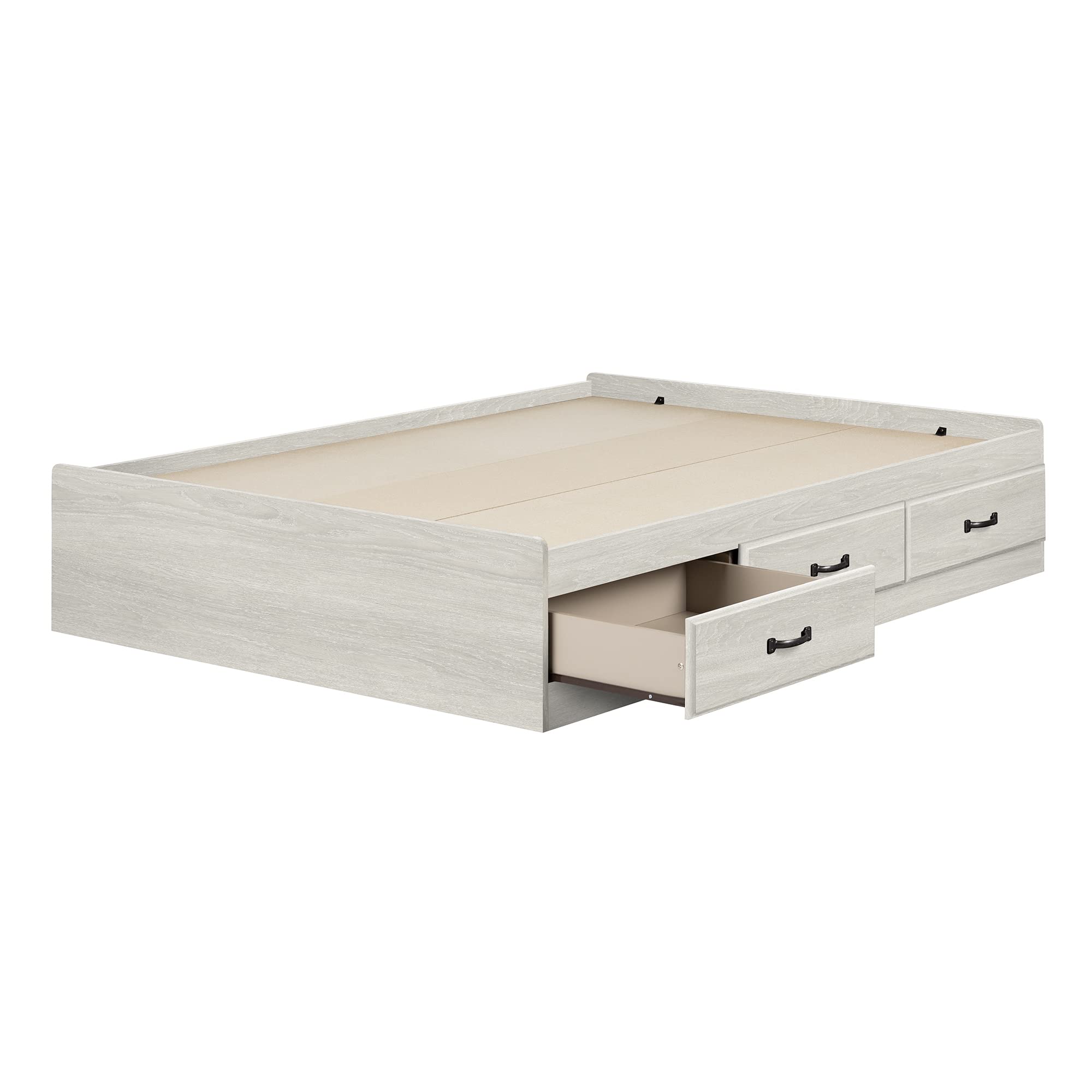 South Shore Ulysses 3-Drawer Full Size Bed Frame with Storage, Winter Oak Finish - Perfect for Small Bedrooms & Guest Rooms