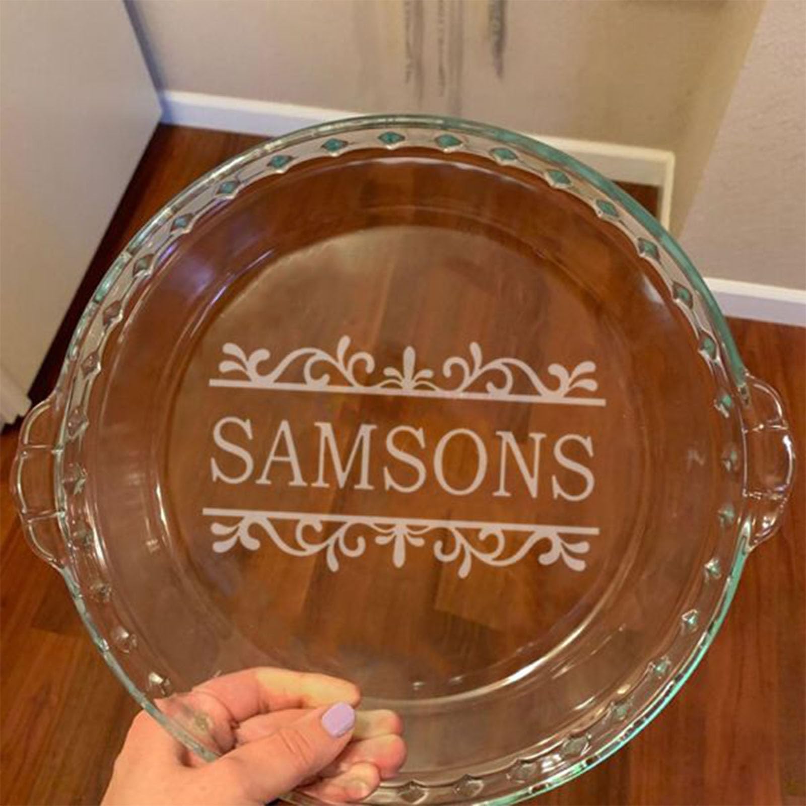 Custom Engraved 9-Inch Pyrex Glass Pie Plate with Handles - Personalized Baking Dish for Pies, Snacks, Salads & Desserts | Perfect for Holiday Baking, Family Gatherings & Potluck Parties