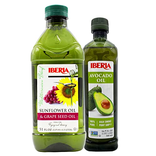 100% Pure Avocado Oil & Sunflower Grape Seed Oil Blend - Iberia Avocado Oil 16.9 fl oz + Iberia Oil Blend 51 oz - Healthy Cooking Oil for Frying, Baking & Salad Dressing - Keto & Vegan Friendly