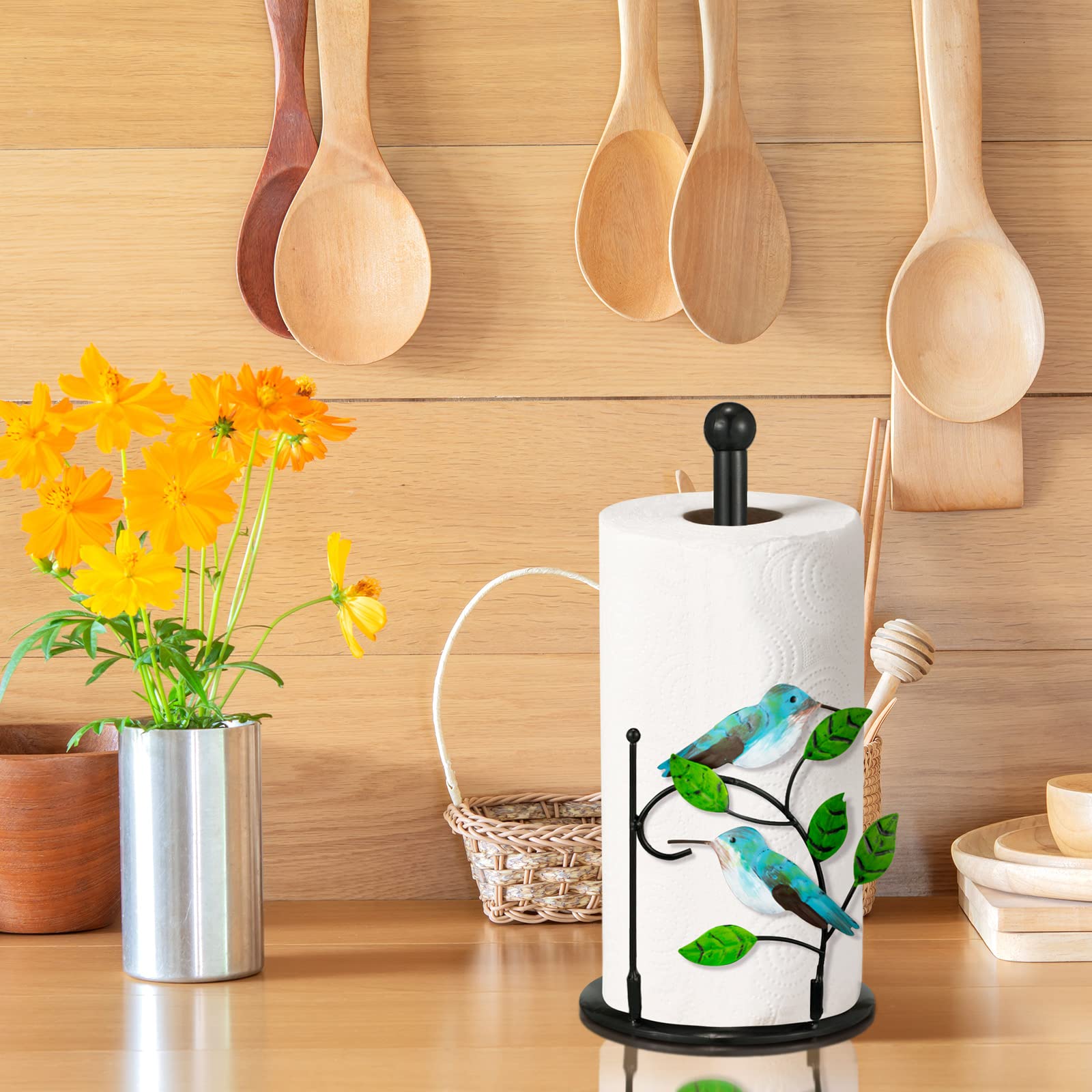 Peryiter Decorative Metal Paper Towel Holder Stand - Countertop Kitchen & Bathroom Roll Dispenser with Base for Living Room, Dining Table - Bird Design for Stylish Home Decor | Perfect for Kitchen, Bath, Office & Dining Areas