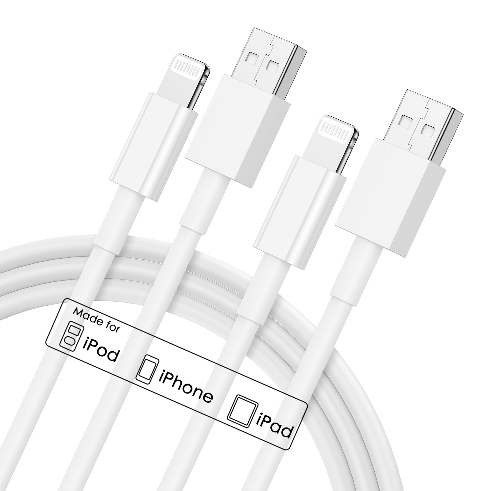 Apple MFi Certified iPhone Charger Cable 2M (6ft) - Fast Charging USB to Lightning Cable for iPhone 14 Pro Max/13/12/11/X/6 Plus/5S/SE/mini & iPad - Durable Long Charging Lead for Home, Office, Travel & Car Use
