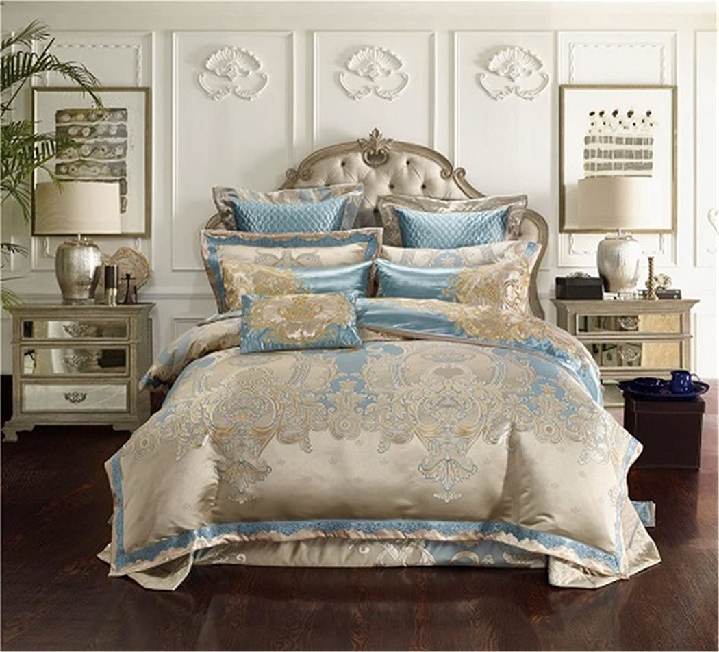 Premium Jacquard Silk Cotton Bedding Set - King/Queen Size Luxury Duvet Cover, Fitted Sheet & Pillowcases | Soft Breathable Bed Sheets for Master Bedroom, Guest Room & Hotel Use
