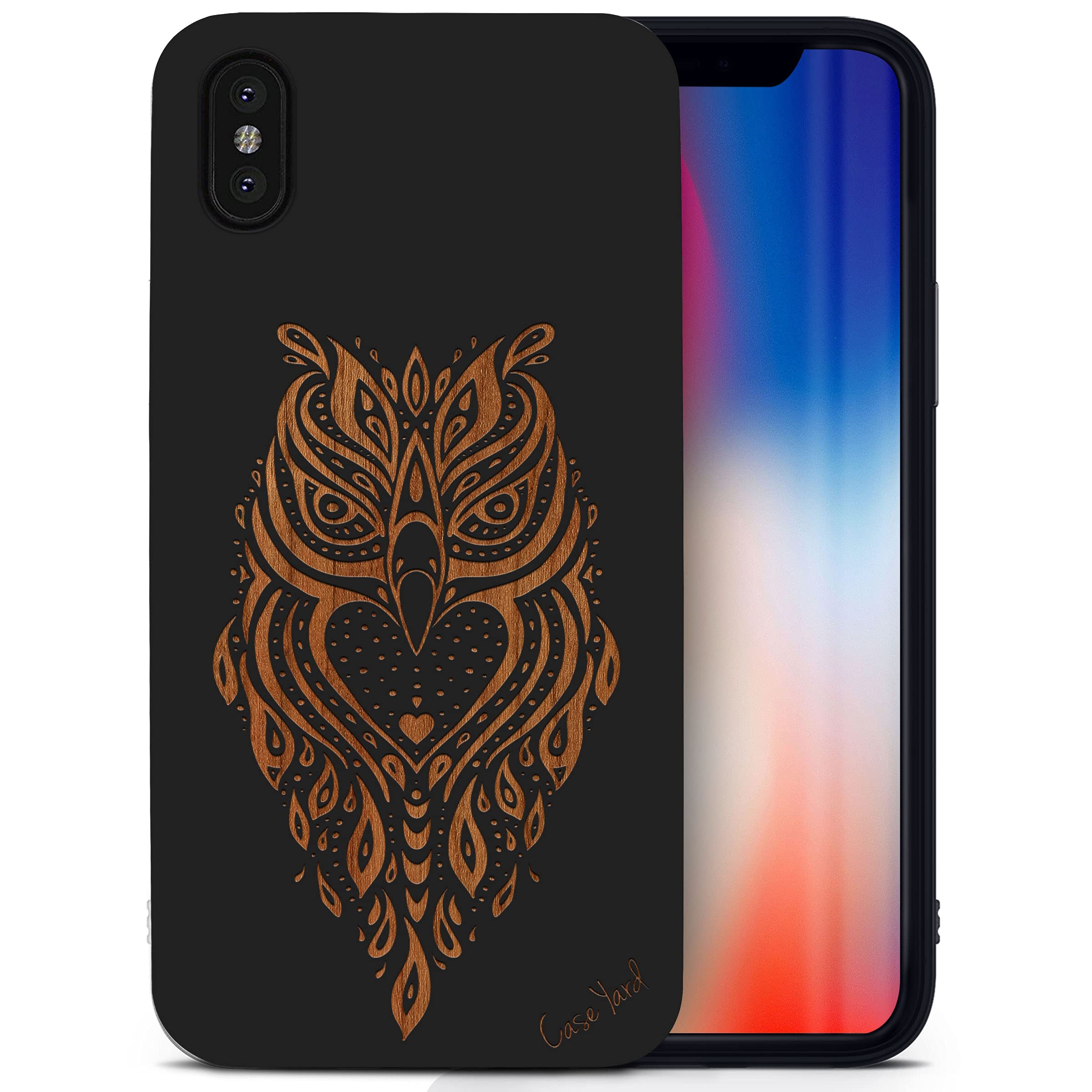 Wooden iPhone X Case with Laser Engraved Owl Design - Shockproof Slim Fit Protective Cover for Men & Women - Perfect for Outdoor Activities, Travel & Daily Use