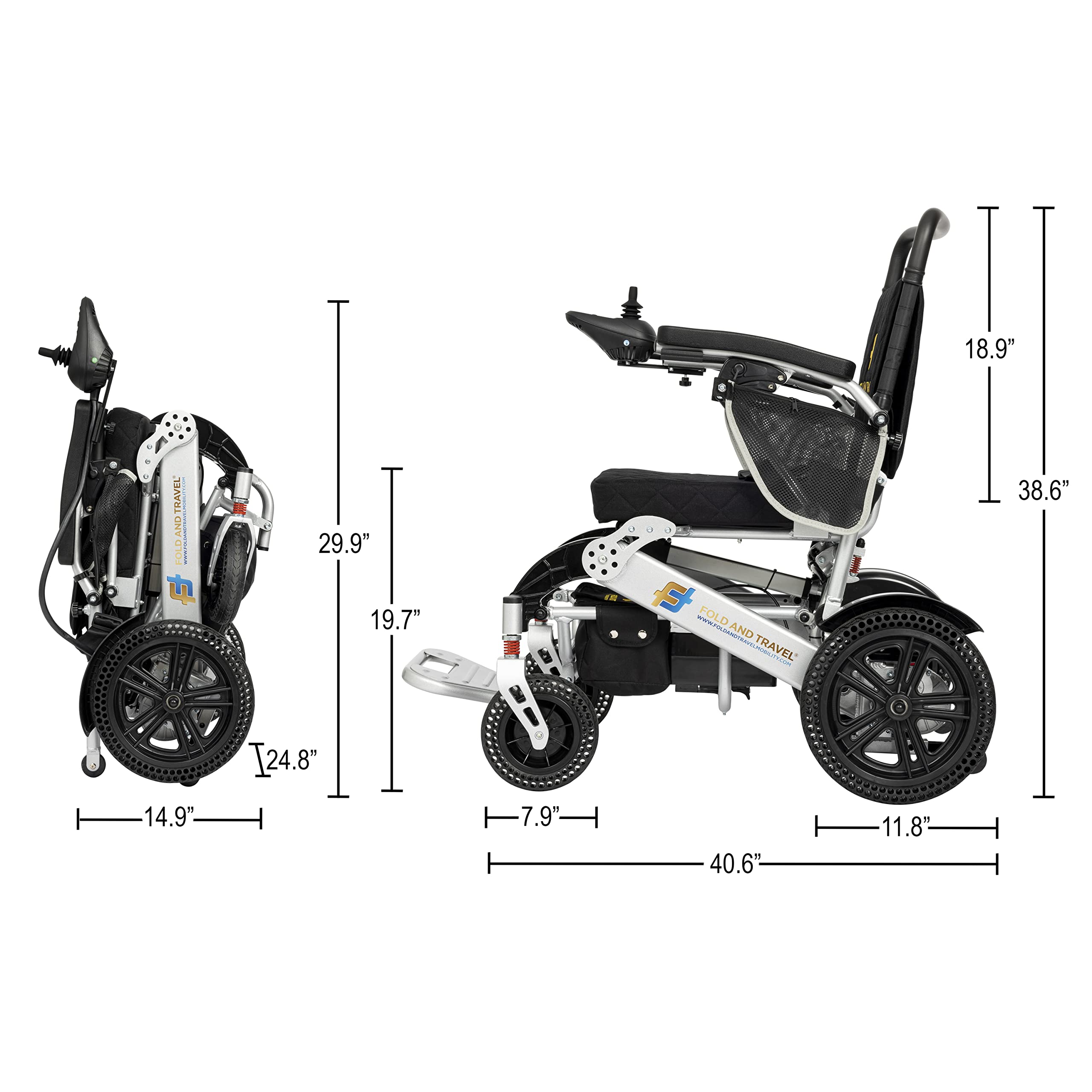 Foldable Electric Wheelchair for Adults & Seniors - Auto Recline Power Wheelchair with Gold Frame | Indoor & Outdoor Mobility Aid for Home, Travel & Shopping