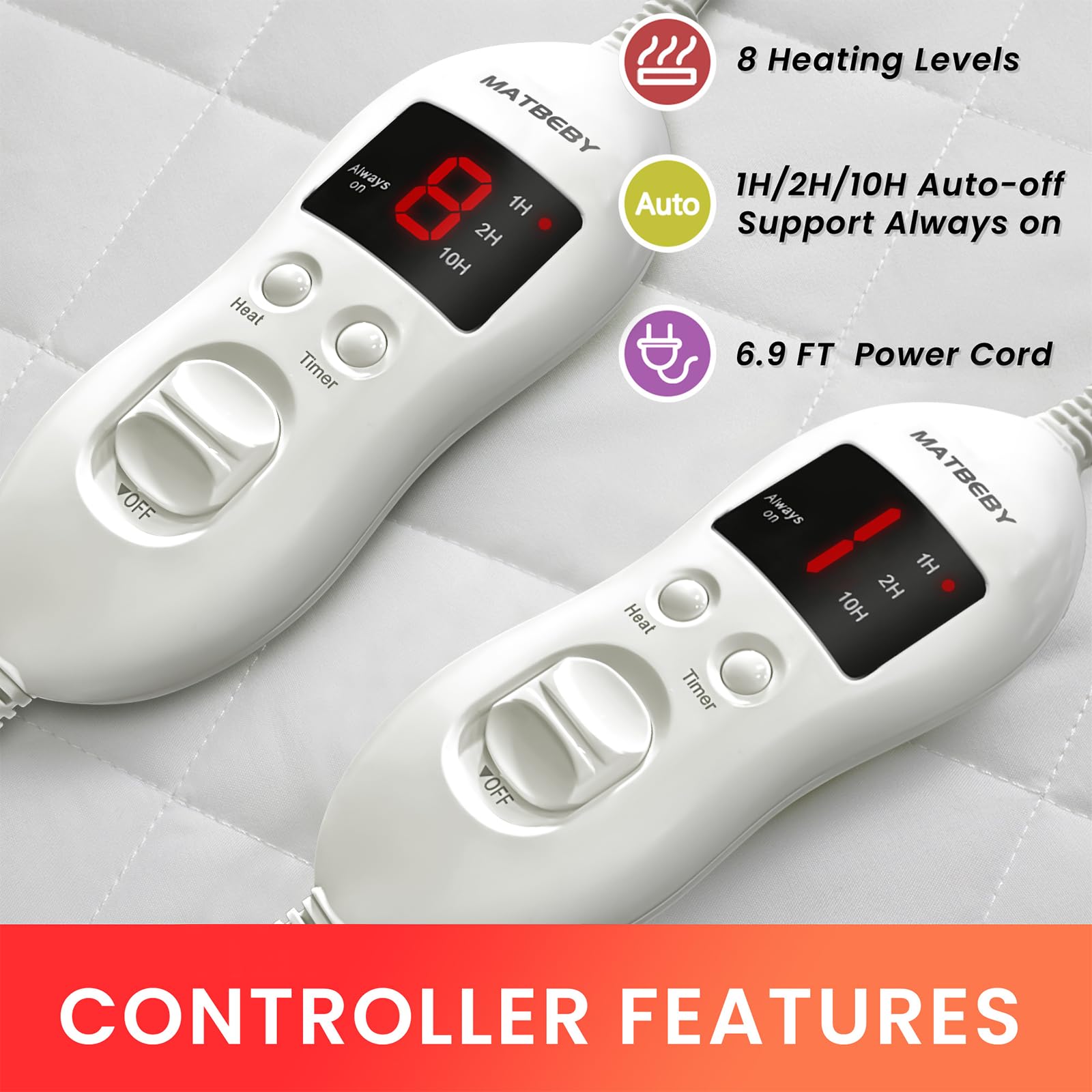 Electric Heated Mattress Pad Queen Size - Dual Control with 8 Heating Settings & 4 Auto Shut Off - UL Certified Deep Pocket Bed Warmer - Machine Washable White - Perfect for Cold Winter Nights & Arthritis Pain Relief