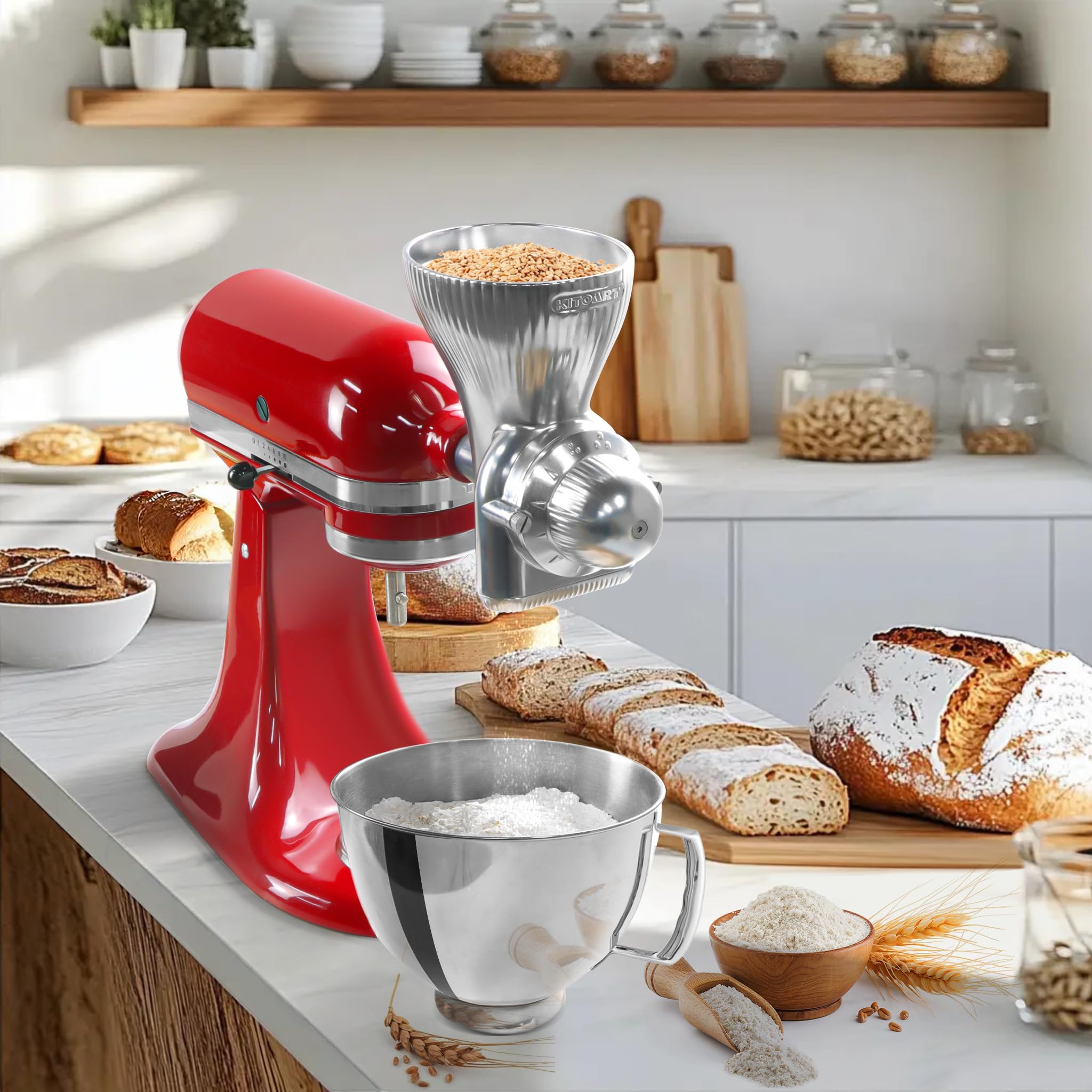 Premium Stainless Steel Grain Mill Attachment for KitchenAid Stand Mixer - 12 Adjustable Grind Levels for Wheat, Corn, Oats & More | Perfect for Baking, Home Milling & Healthy Meal Prep