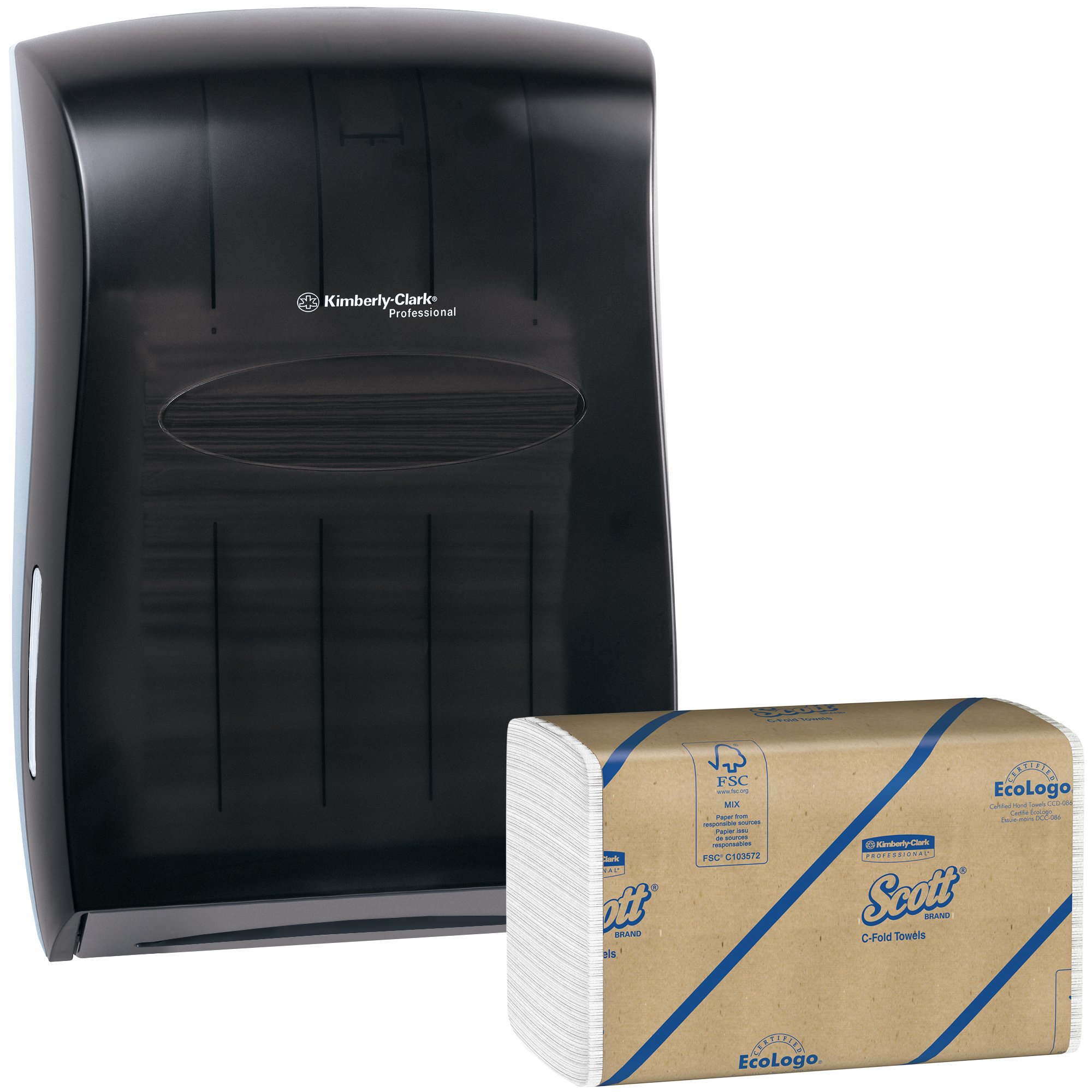 Kimberly Clark Black Paper Towel Dispenser with 12 Packs of 200 Scott C-Fold Paper Towels (2,400 Towels Total) - Commercial & Home Kitchen Use