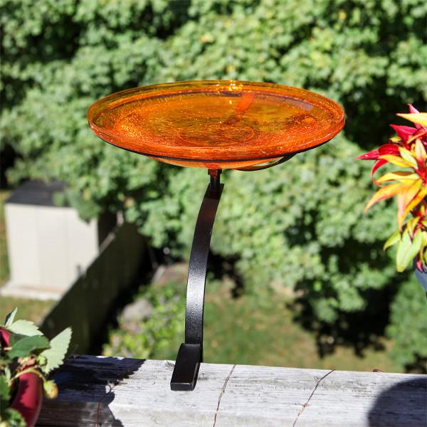 Handmade Mandarin Crackle Glass Birdbath Bowl - Outdoor Garden Decoration for Birds & Wildlife - Perfect for Patio, Yard & Backyard Bird Watching