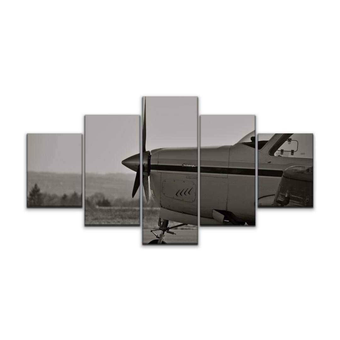 Skipvelo 5-Panel Wall Art Canvas Prints - Beechcraft Bonanza Aircraft Aviation Propeller Paintings, Stretched & Framed Ready to Hang - Perfect for Living Room, Bedroom, Office Decor