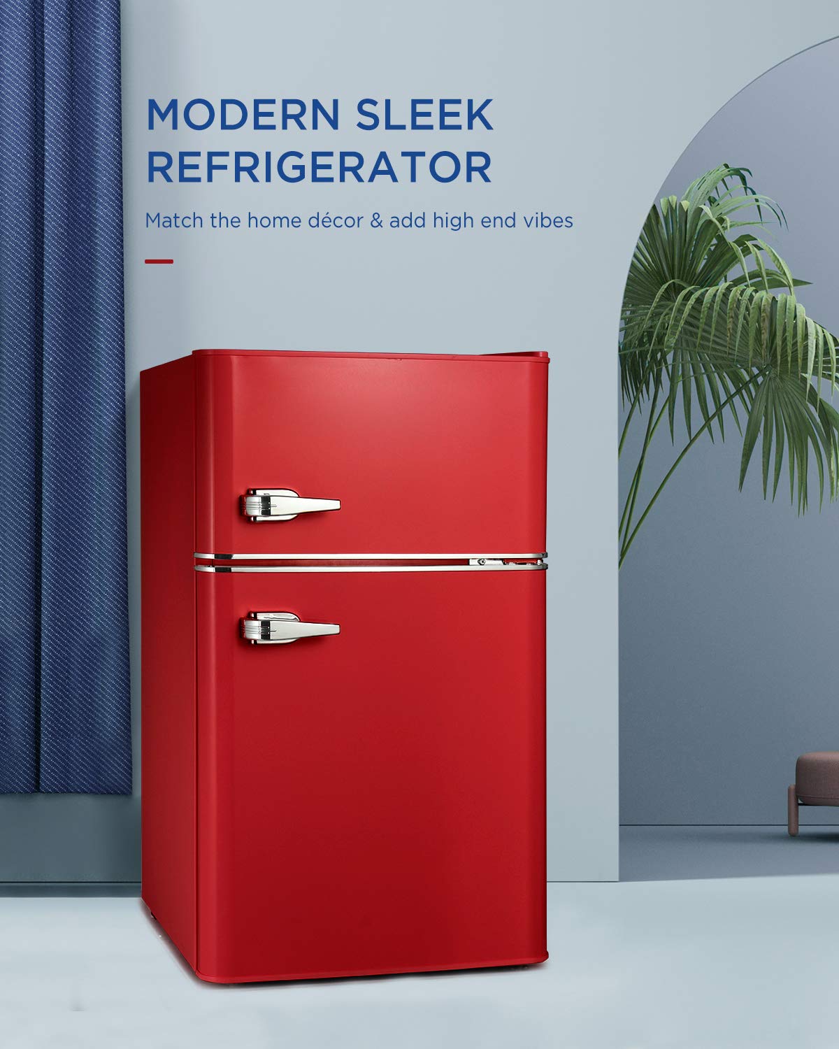 Northair 2-Door Mini Refrigerator with Freezer - 3.2 Cu Ft Compact Fridge for Dorm, Office, Bedroom - Red Energy Efficient Fridge with Removable Basket & Adjustable Shelves - Perfect for Small Spaces, Apartments, and Home Use
