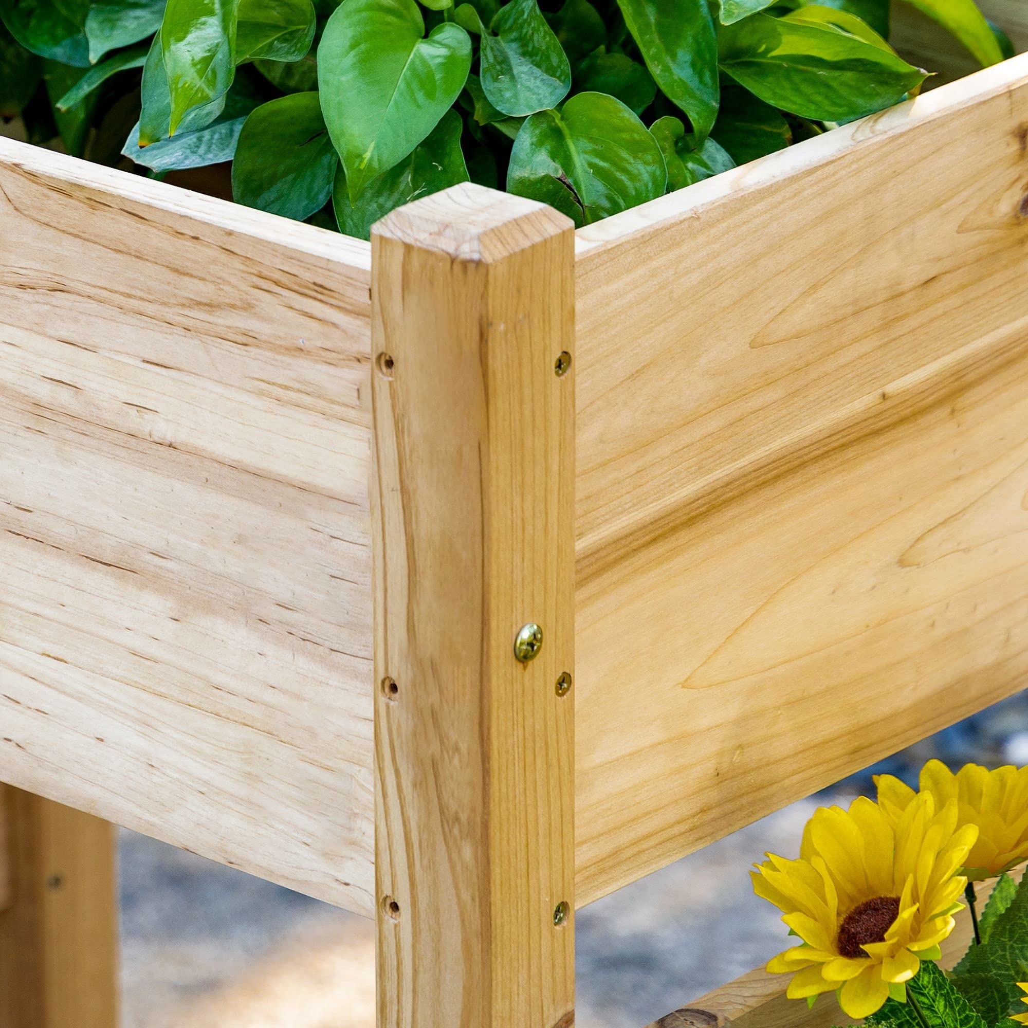 Outsunny 3-Tier Raised Garden Bed - Elevated Wooden Planter Stand with Drainage Holes for Vegetables, Herbs & Flowers - Natural Cedar Wood - Perfect for Patio, Balcony & Backyard Gardening