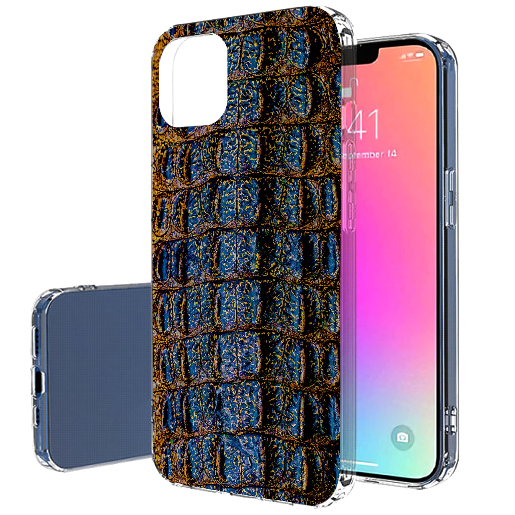 Slim Thin Gel TPU Case for Apple iPhone 13 Pro Max - Blue Crocodile Print, Lightweight Flexible Soft Protective Cover | Anti-Scratch Phone Case Made in USA | Perfect for Everyday Use, Travel & Office Protection