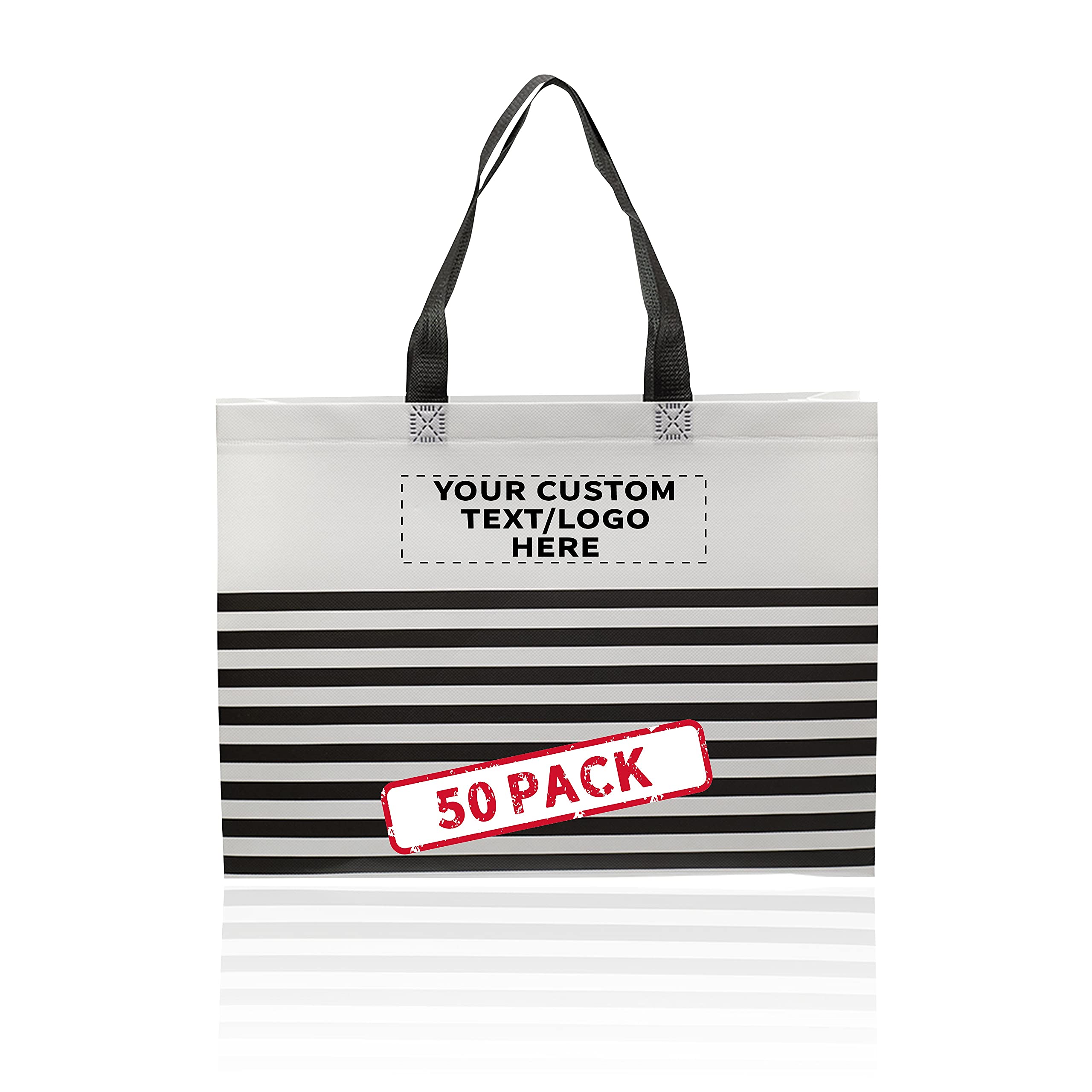 50 Pack Customizable Seaside Striped Tote Bags - Bulk Non-Woven Reusable Shopping Bags with Vibrant Prints for Beach, Grocery & Retail Use
