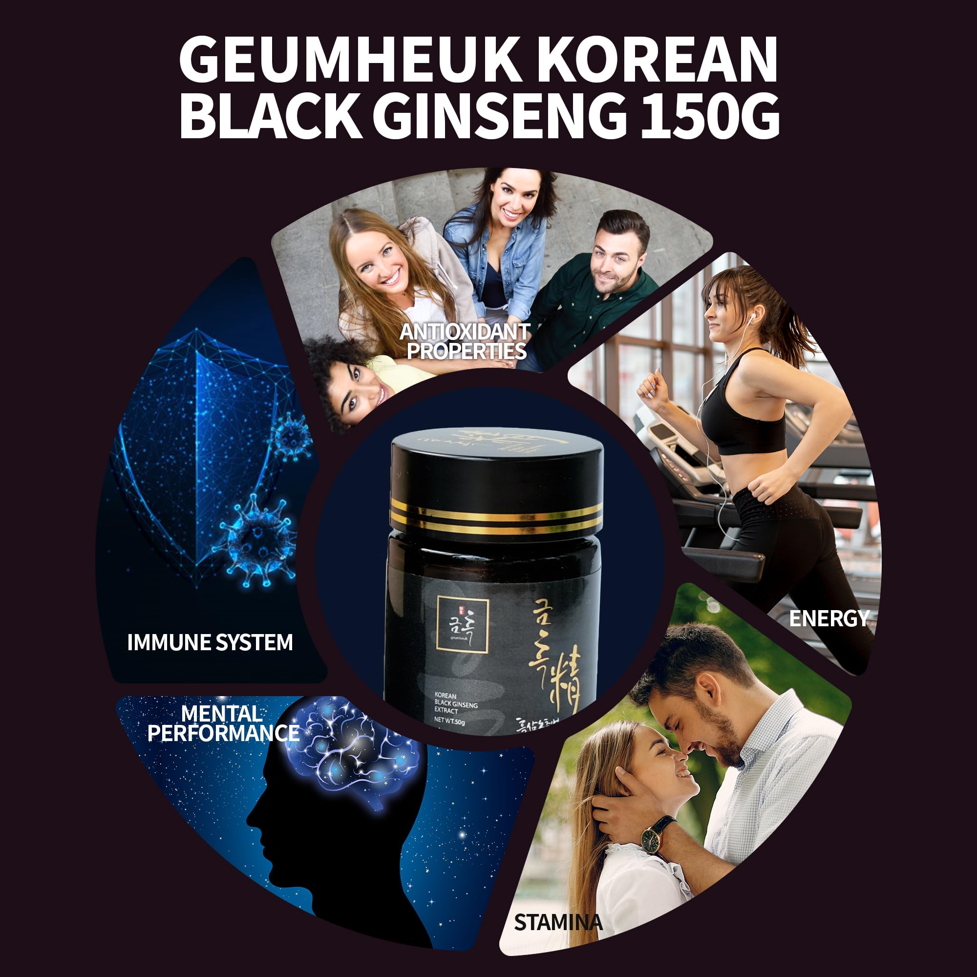 Premium Korean Black Ginseng Extract 250g (50g x 5 Bottles) - 100% Pure Concentrated Black Ginseng for Energy Boost, Immunity Support & Anti-Aging | Perfect for Daily Wellness, Stress Relief & Herbal Supplement Lovers