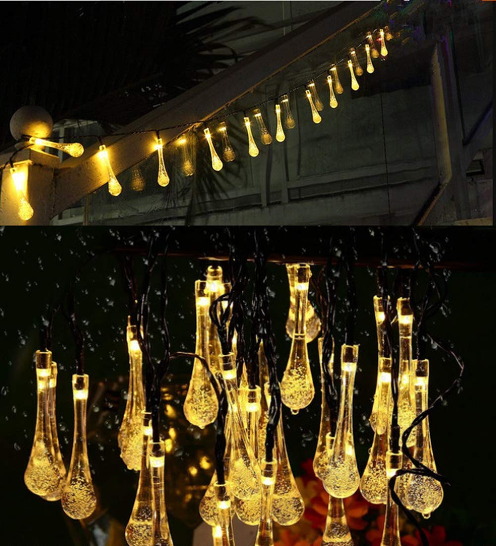 20LED 4.8M Solar Water Droplet String Lights - Waterproof Outdoor Fairy Lights for Garden, Patio, Christmas Tree & Holiday Decorations (Warm White) | Perfect for Backyard Parties, Wedding Decor & Cozy Ambiance