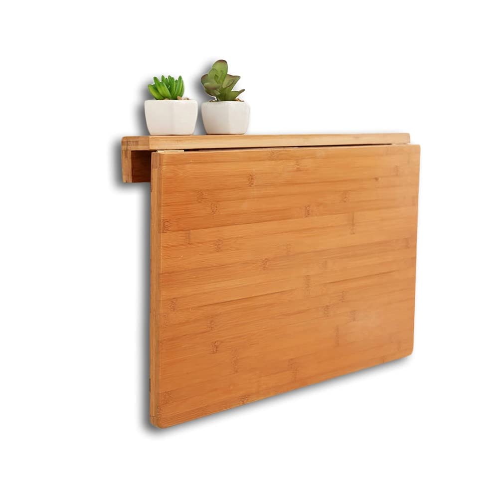 LIANGLIANG Wall-Mounted Drop Leaf Table - Space Saving Bamboo Floating Folding Desk for Home Office, Kitchen & Laundry Room (100x55cm) | Perfect as Laptop Workstation, Breakfast Nook & Small Dining Table