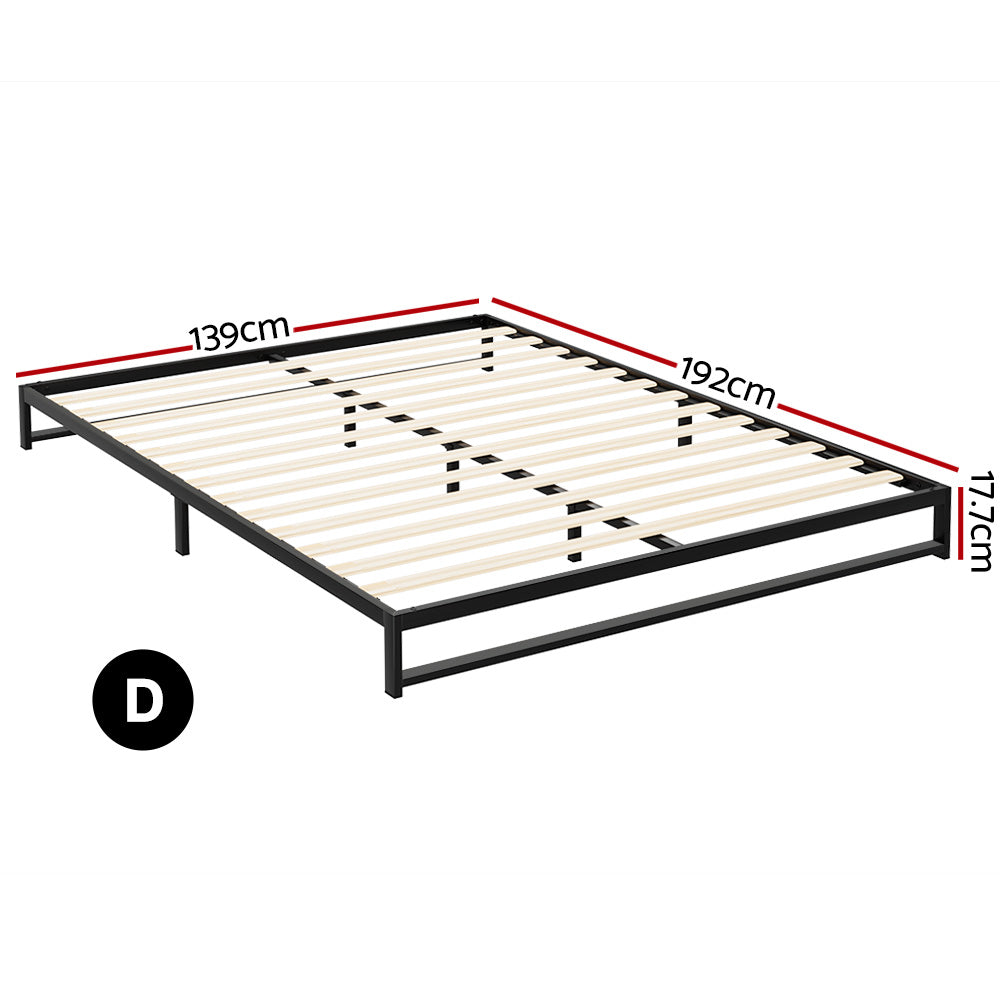 Beru Metal Double Bed Frame - Sturdy Black Platform Bed Base for Bedroom, Guest Room, or Dormitory - Supports Mattress Without Box Spring