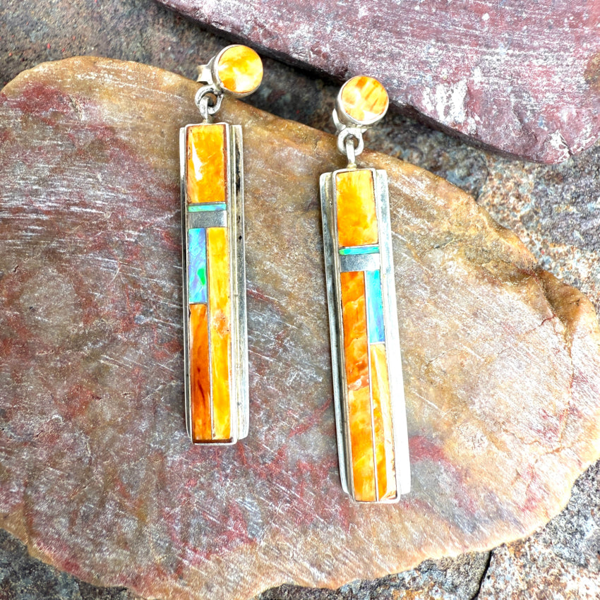 Sterling Silver Spiny Oyster & Opal Pierced Post Earrings - Handmade Jewelry for Women - Perfect for Weddings, Parties & Special Occasions