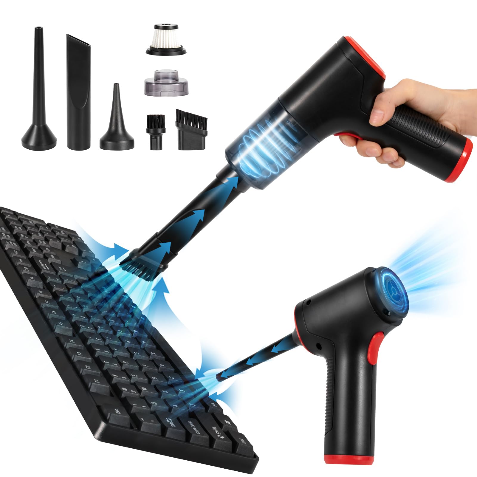 TOBTOS 3-in-1 Cordless Handheld Vacuum Cleaner - Powerful Suction Rechargeable Car Vacuum with Air Blower | Portable for Car Detailing, Keyboard Cleaning, Laptop & Office Dust Removal | Ideal for Home, Vehicle & Workspace Maintenance