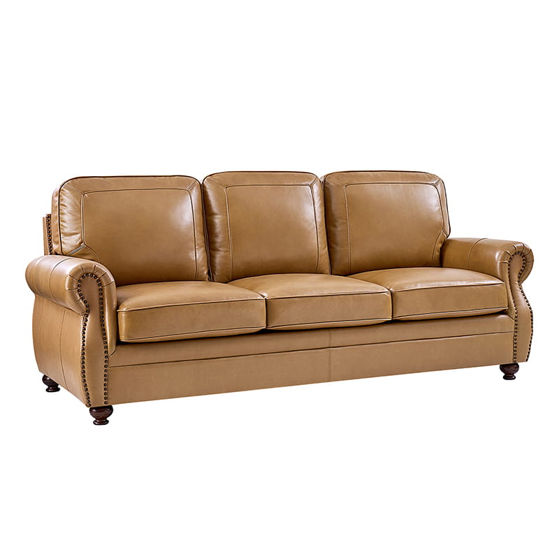 Premium Iliana Genuine Leather Sofa with Elegant Rolled Arms - Luxurious Living Room Furniture for Home & Office Decor