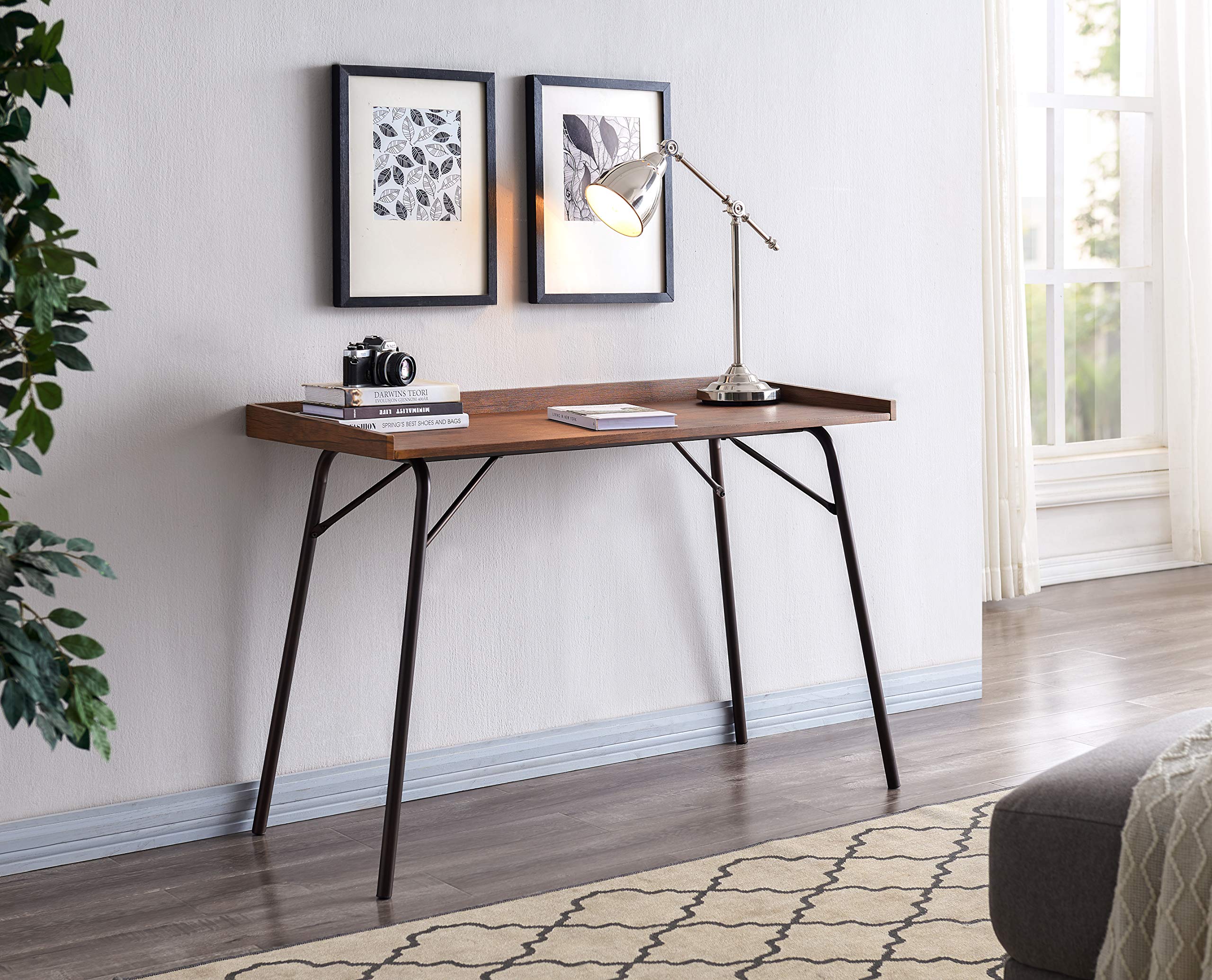 Kings Brand Furniture - Charlier Solid Wood Home Office Computer Desk & Writing Table, Walnut Finish - Perfect for Remote Work, Study & Small Spaces