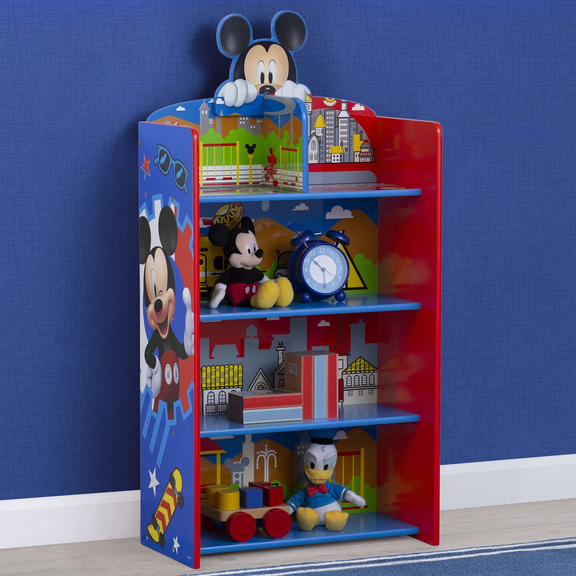 Mickey Mouse Wooden Bookcase with 4 Shelves - Kids Playhouse Storage Organizer for Toys, Books & Nursery Decor | Perfect for Disney Themed Bedrooms & Playrooms