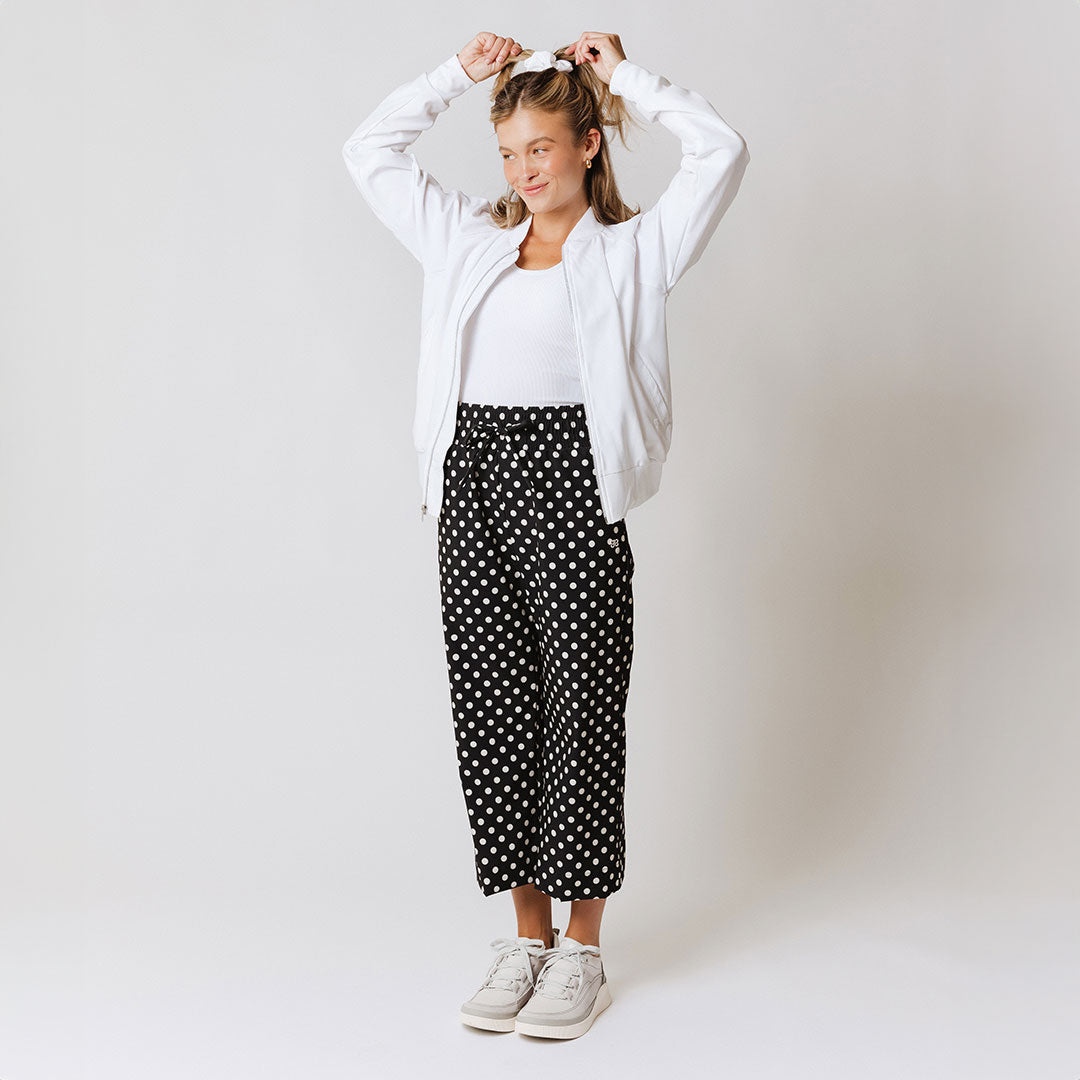 Audrey Wide Leg Pants for Women - Black Polka Dot High Waisted Palazzo Trousers | Office Wear, Casual Outfits & Summer Fashion