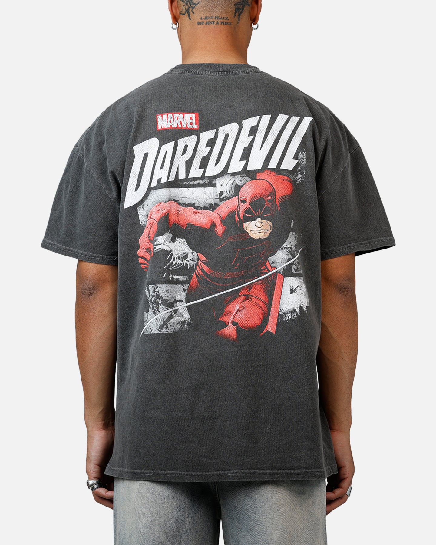 Marvel Daredevil Graphic T-Shirt for Men - Heavyweight Cotton, Black Wash - Perfect for Comic Con, Cosplay & Casual Wear