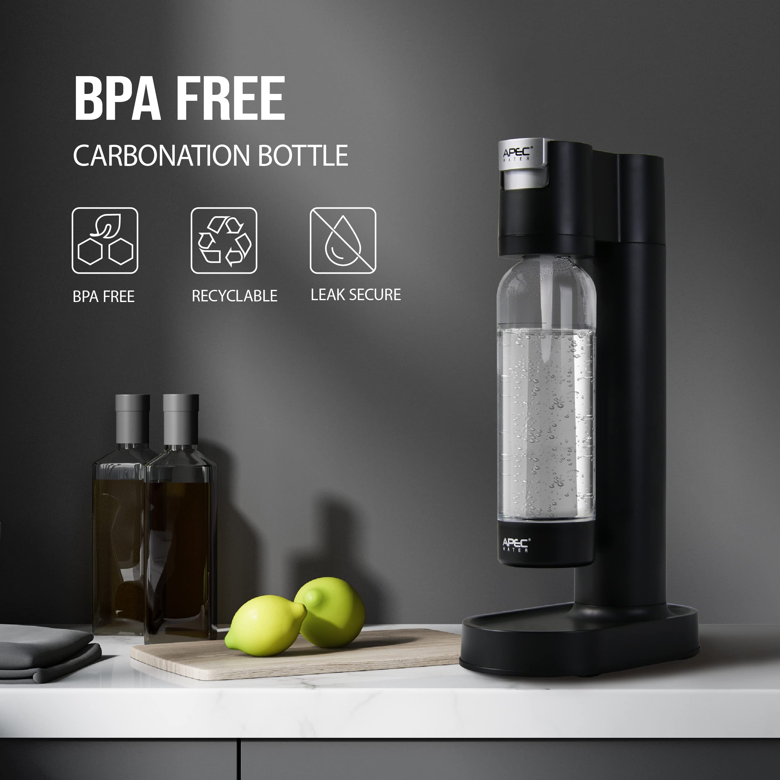 APEC Sparkle Home Soda Maker Machine - 0.8L Carbonated Water Maker for Sparkling Water, Soda & DIY Drinks | Premium PET Bottle | Perfect for Parties, Home Bars & Healthy Hydration (CO2 Cylinder Sold Separately)