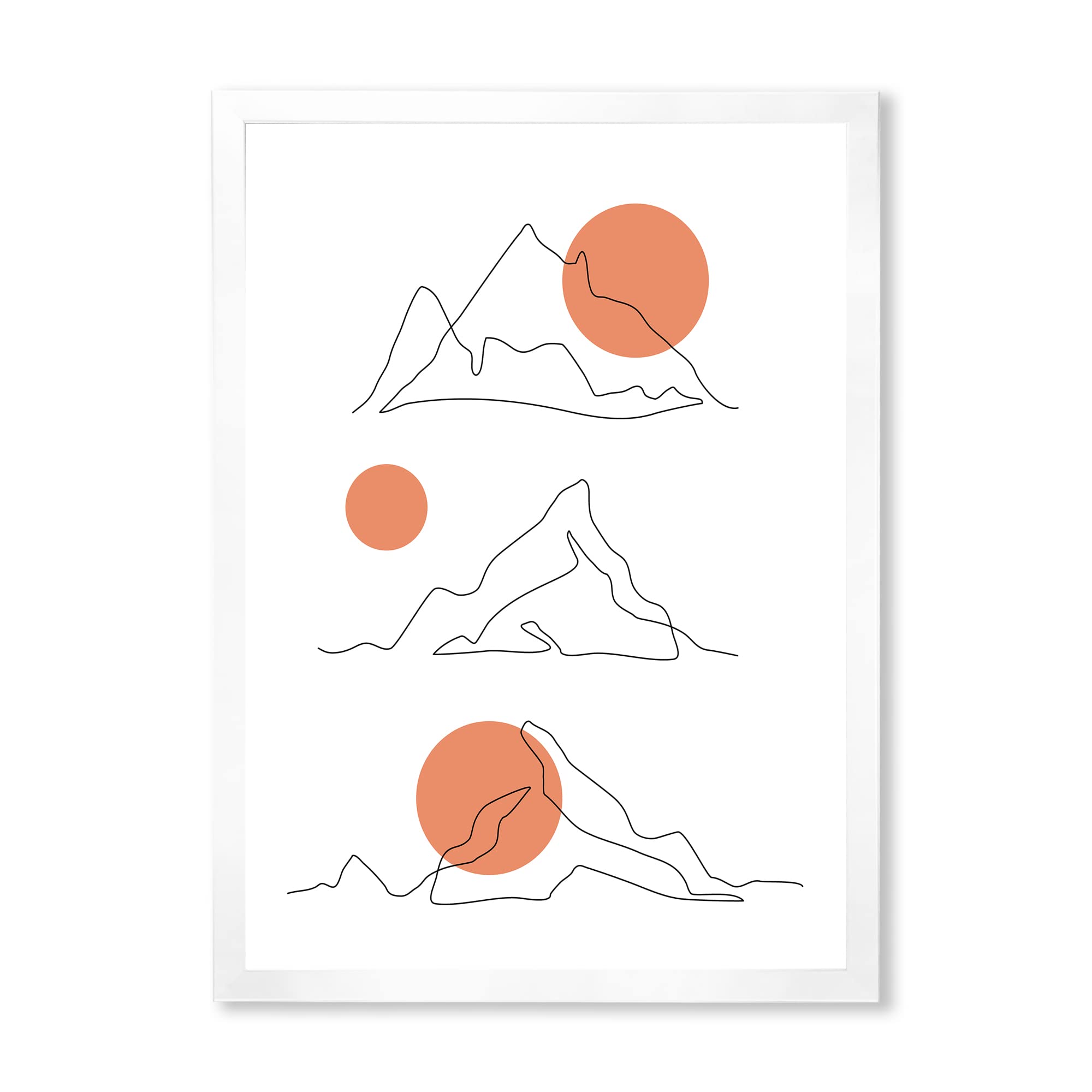 Abstract Mountain Range With Red Moons Modern Framed Wall Art - Contemporary Home Decor for Living Room, Bedroom & Office | Ready to Hang Canvas Painting