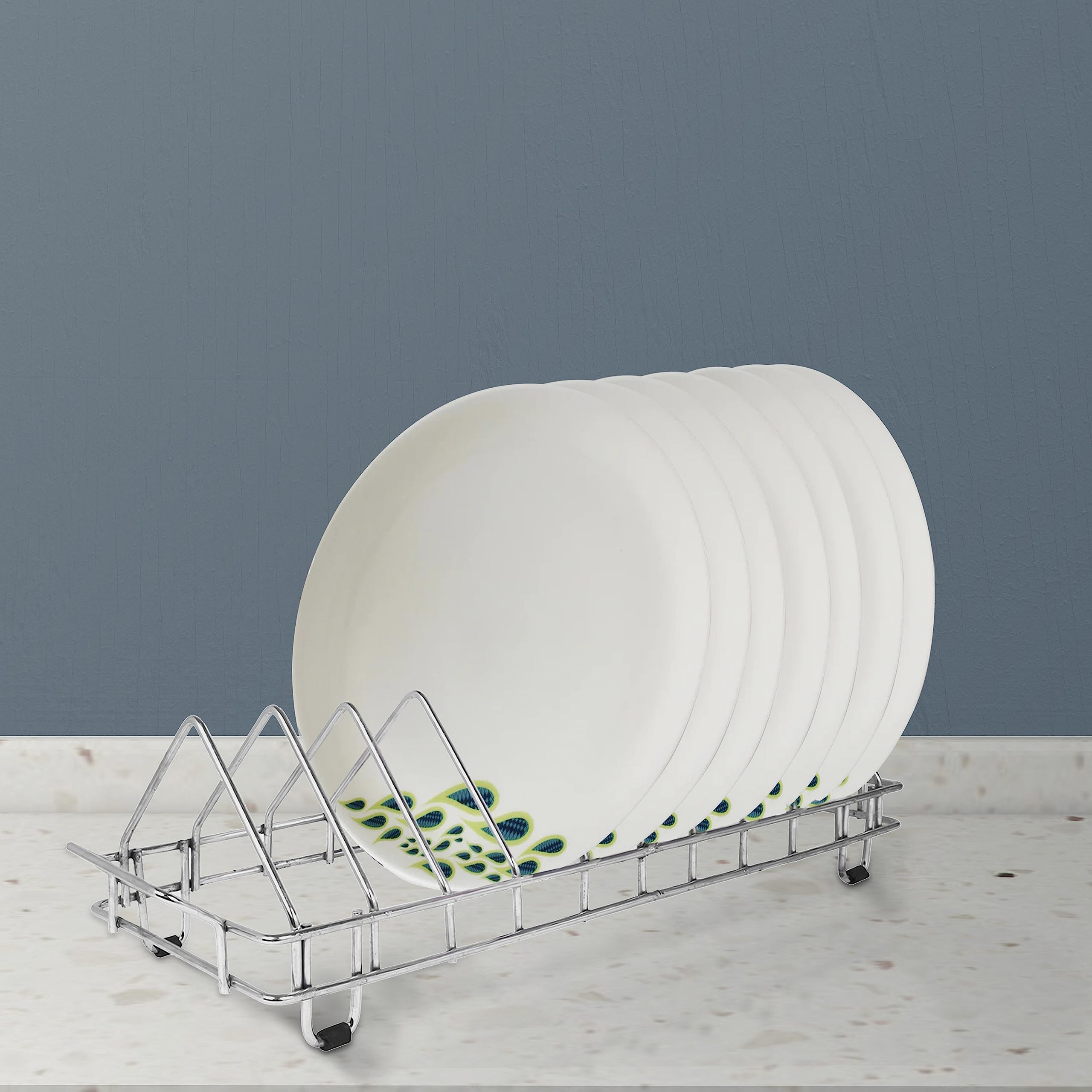 Primax Stainless Steel Plate Rack Organizer for Kitchen Cabinet - Chrome Plated Dish & Lid Holder (Holds 10 Plates) - Perfect for Cabinet Storage & Countertop Organization