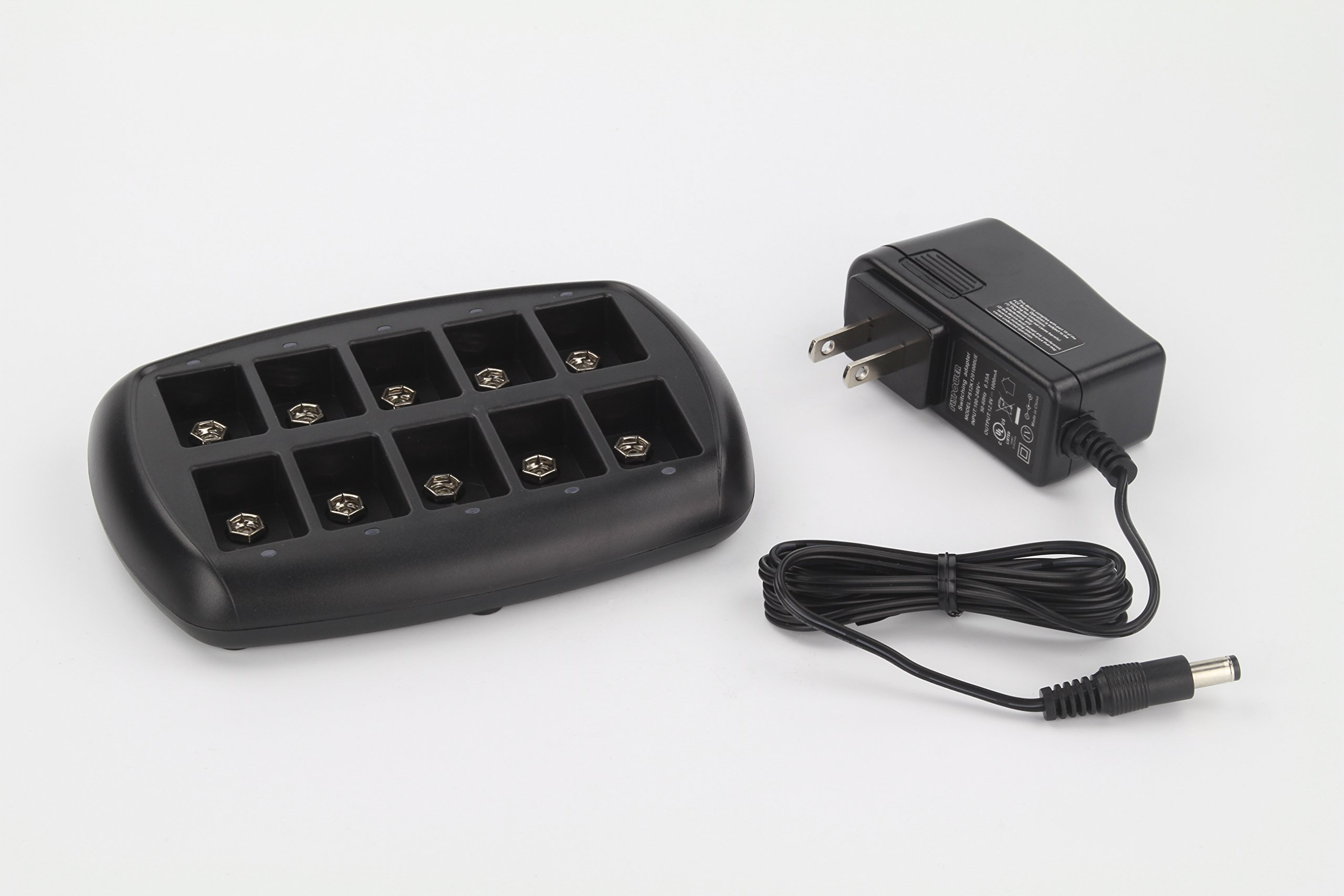 Ansmann 10-Bay Smart Charger for 9V NiMH Batteries with Low Self-Discharge - Fast Charging 9 Volt Battery Charger (10-Pack) - Perfect for Smoke Detectors, Guitar Pedals & Wireless Microphones