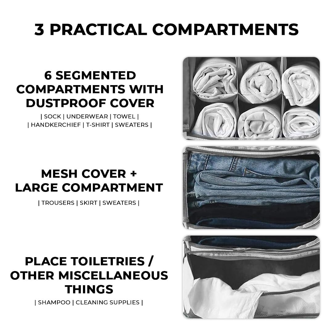 Artos Hanging Portable Luggage Organizer with Hooks - Travel Suitcase Storage for Carry-On, RV & Camping | Packing Cube for Clothes & Accessories | Space-Saving Grey Shelving Solution (Ideal for Business Trips, Vacations & Road Trips)