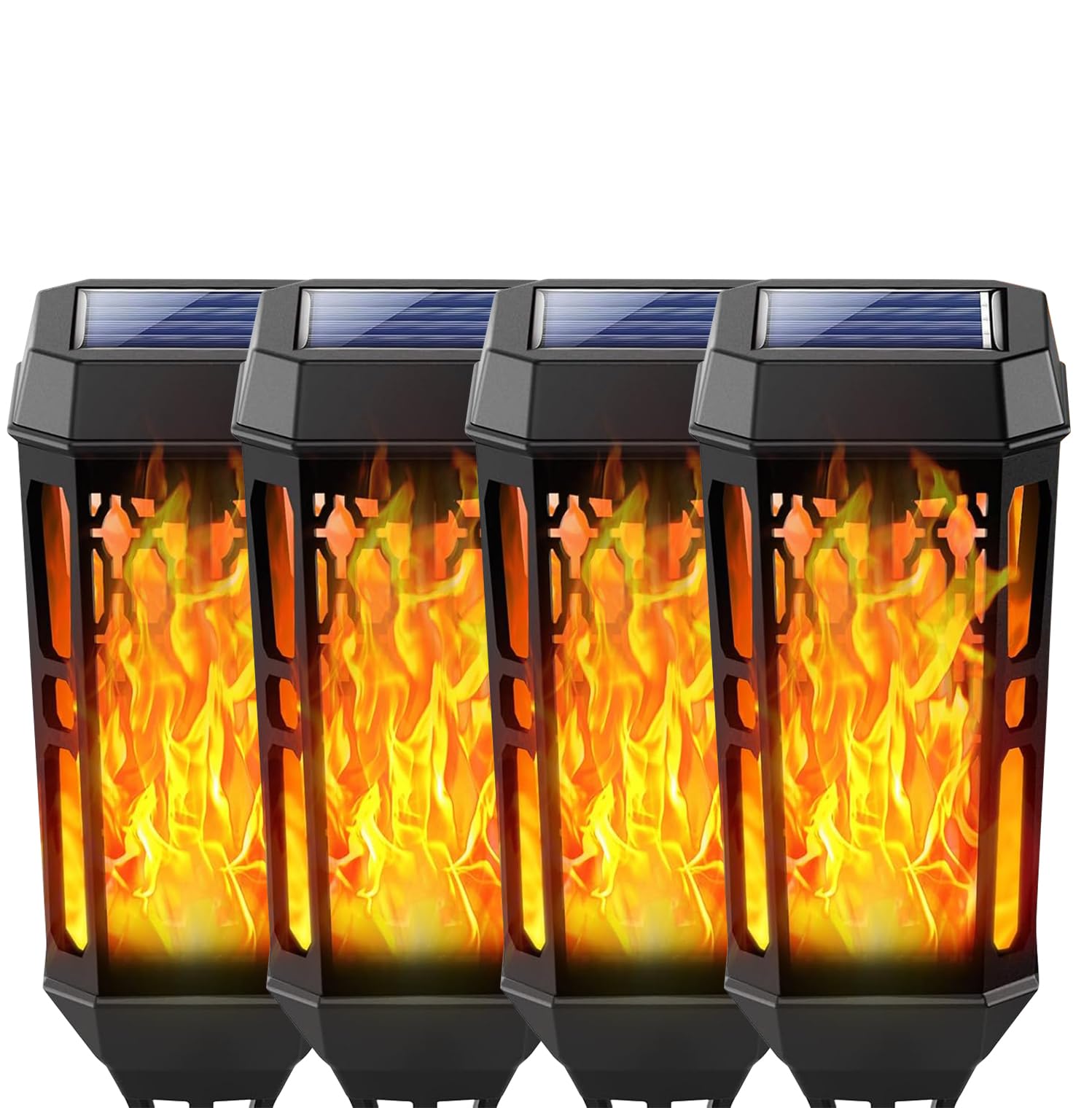 UZIMOO Solar Flame Lights Outdoor - Waterproof Flickering Flame Solar Pathway Lights for Garden, Yard, Lawn, Patio - 4 Pack Solar Powered Decorative Landscape Lighting for Parties, Weddings & Pathways