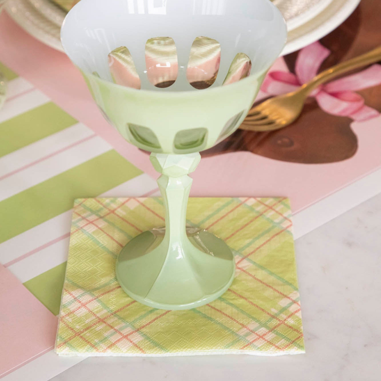 Bright Green Plaid Cocktail Napkins - 50 Pack Premium Disposable Party Napkins for Weddings, Cocktail Parties & Home Entertaining