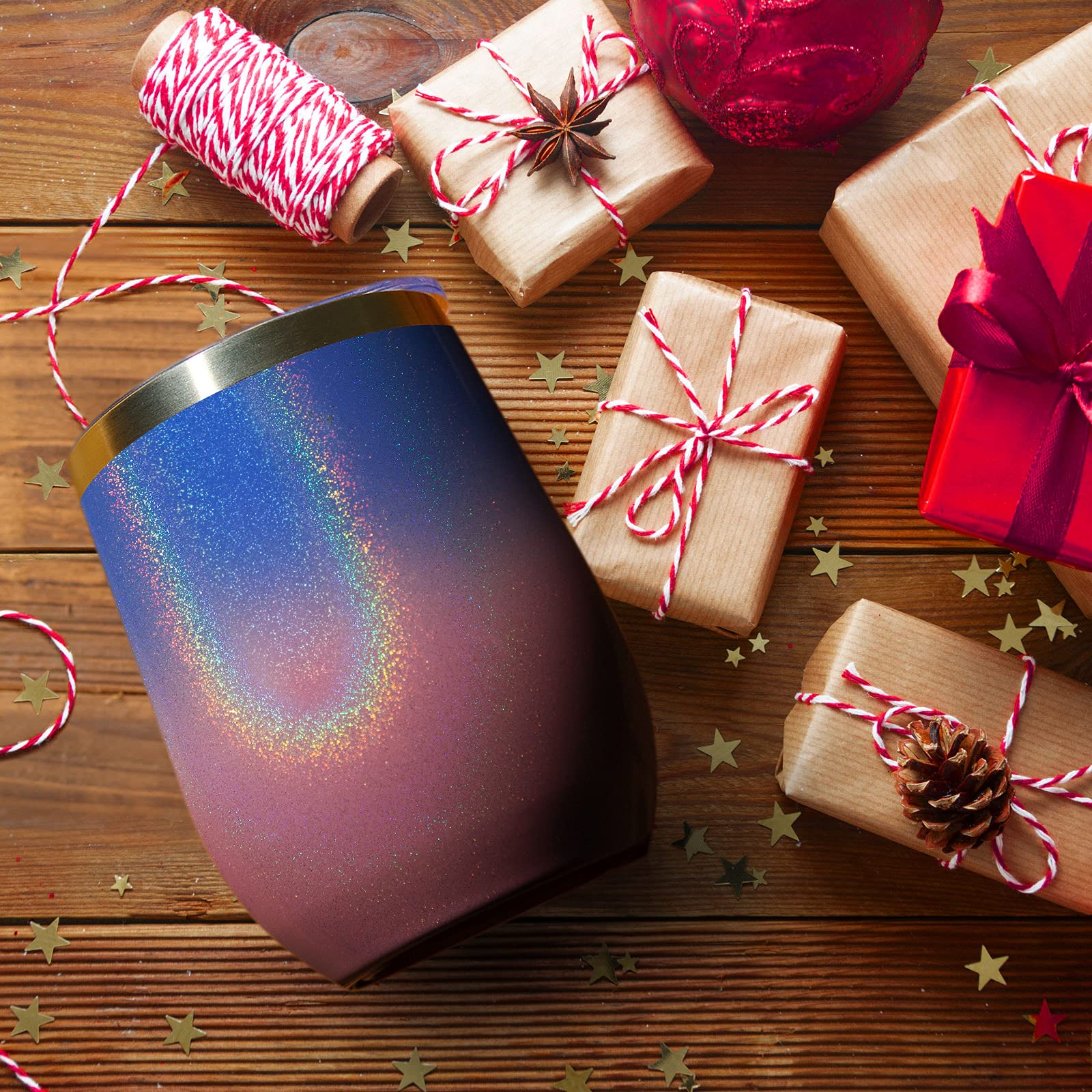 MEWAY 12oz/16 Pack Stainless Steel Wine Tumblers with Lid - Double Wall Vacuum Insulated Glitter Cups for Hot & Cold Drinks - Stemless Coffee Tumblers for Women, Parties, Picnics & Office Use (Gradient Pink, Set of 16)