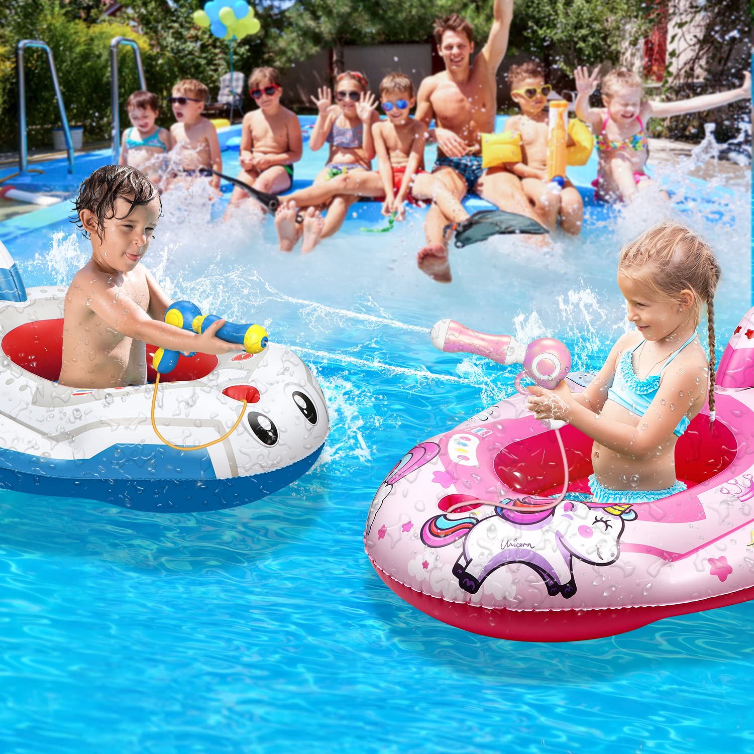 **HopeRock Inflatable Airplane Pool Float for Kids Ages 3-12 - Fun Ride-On Pool Toy with Water Gun for Boys & Girls - Best Outdoor Summer Water Play Toy for Backyard, Beach & Pool Parties**